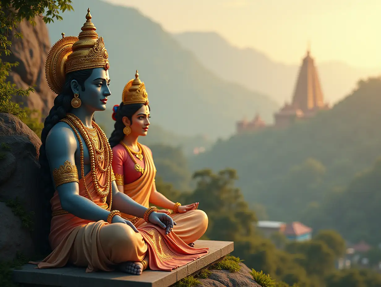 Lord-Venkateswara-and-Goddess-Lakshmi-Seated-with-Divine-Majesty-in-the-Sacred-Tirumala-Hills