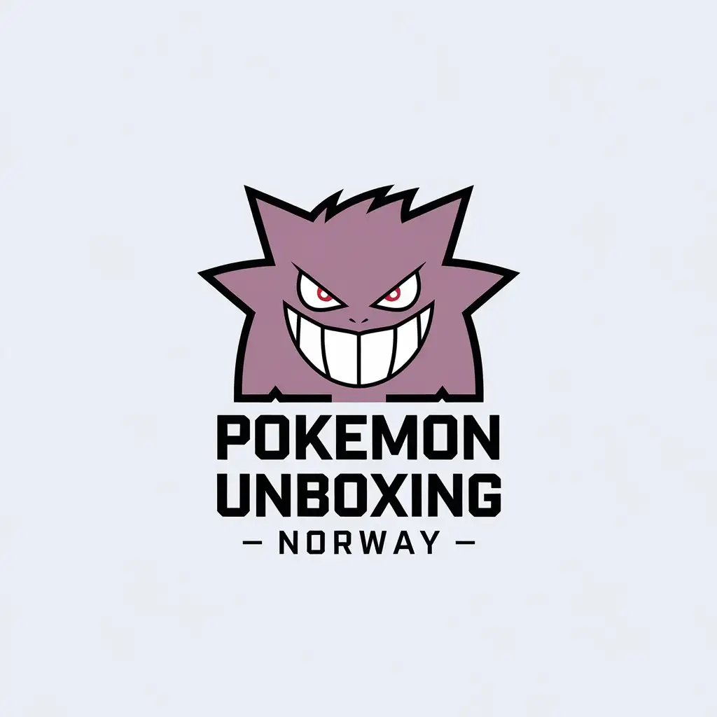 a vector logo design,with the text "Pokemon Unboxing Norway", main symbol:gengar pokemon,Minimalistic,be used in toy industry,clear background