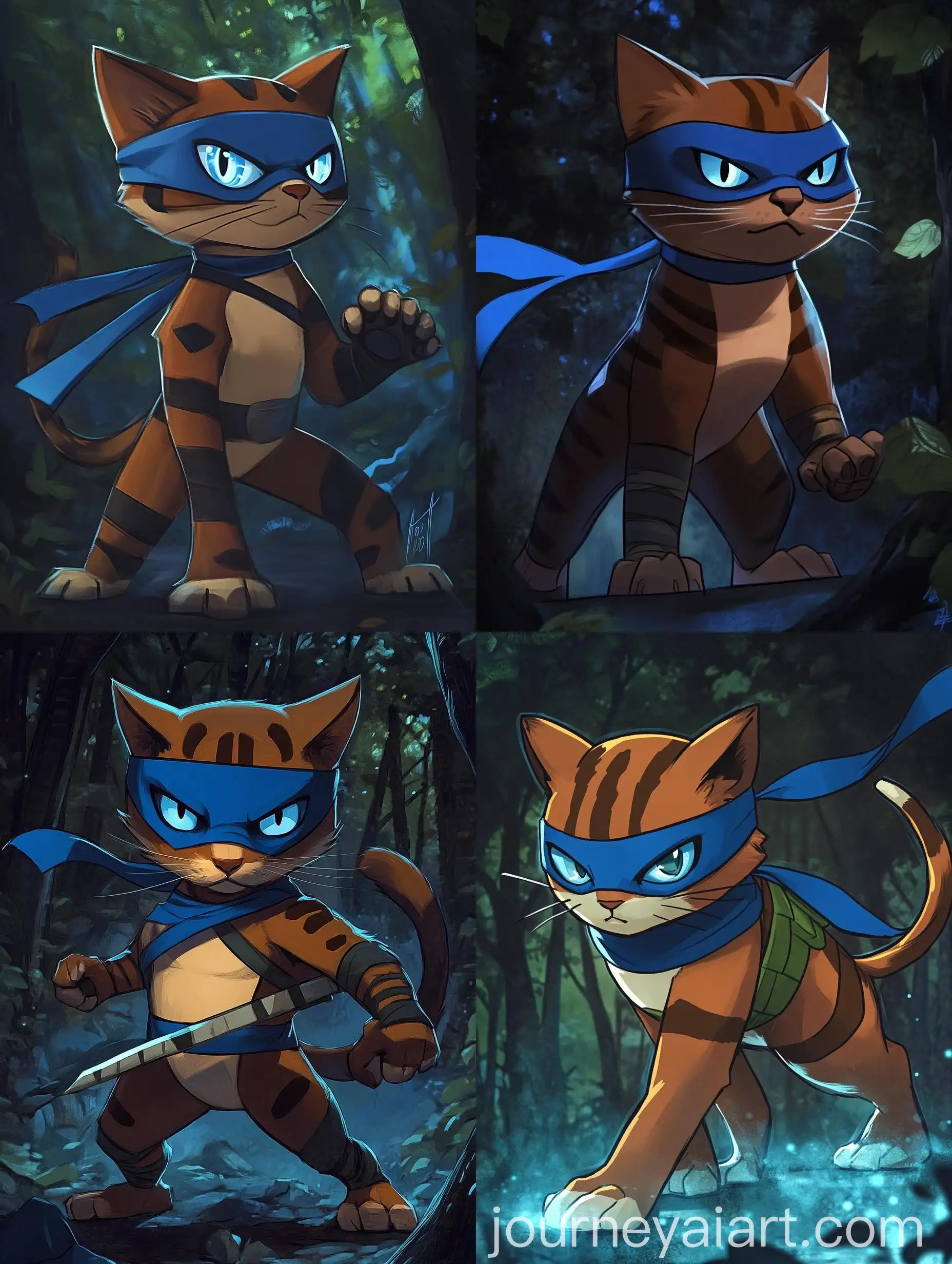 Cat-with-Blue-Ninja-Bandana-in-Animated-Series-Style