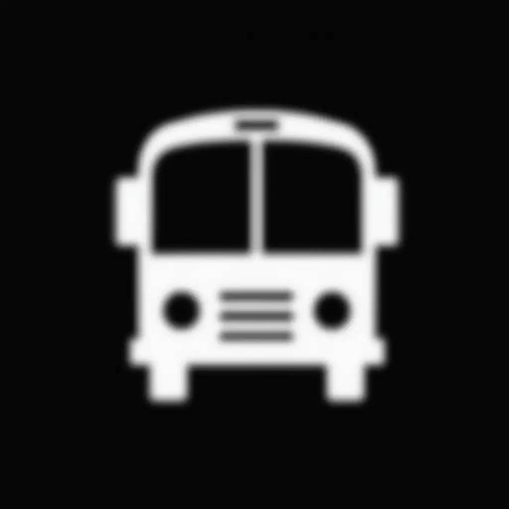 A white bus icon on a black background . Clear image