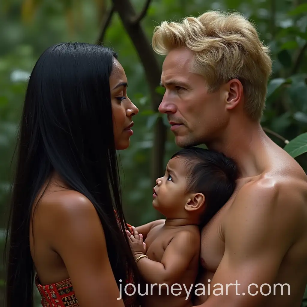 Indigenous-Woman-Embracing-Child-Awaited-by-Admirer