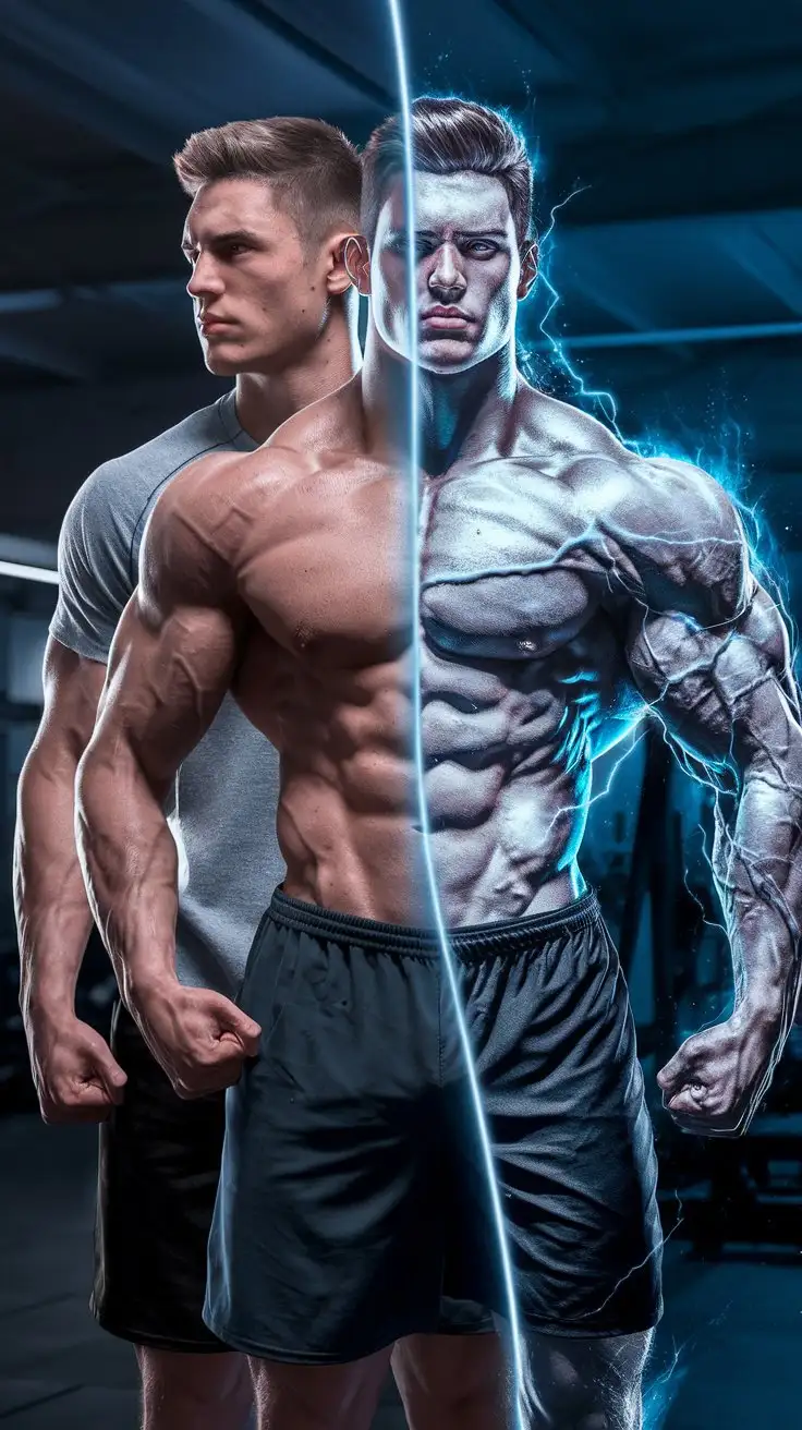 Athletic-Man-Transforming-into-Super-Powered-Musclegod-with-Luminous-Blue-Power