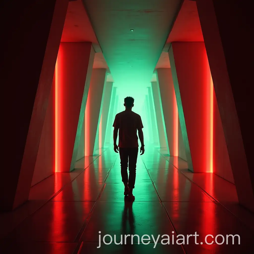 Futuristic-Corridor-with-Silhouette-of-Young-Male-Walking