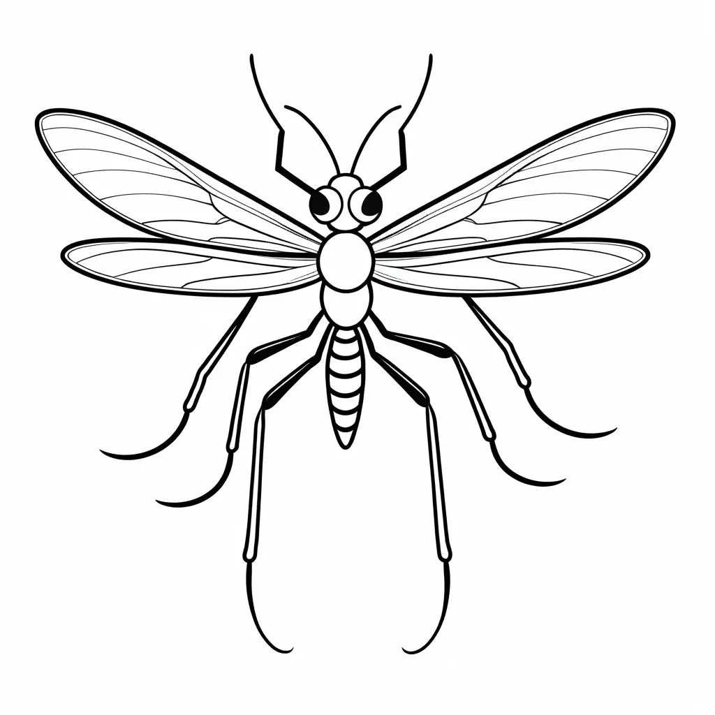 mosquito no background, Coloring Page, black and white, line art, white background, Simplicity, Ample White Space. The background of the coloring page is plain white to make it easy for young children to color within the lines. The outlines of all the subjects are easy to distinguish, making it simple for kids to color without too much difficulty