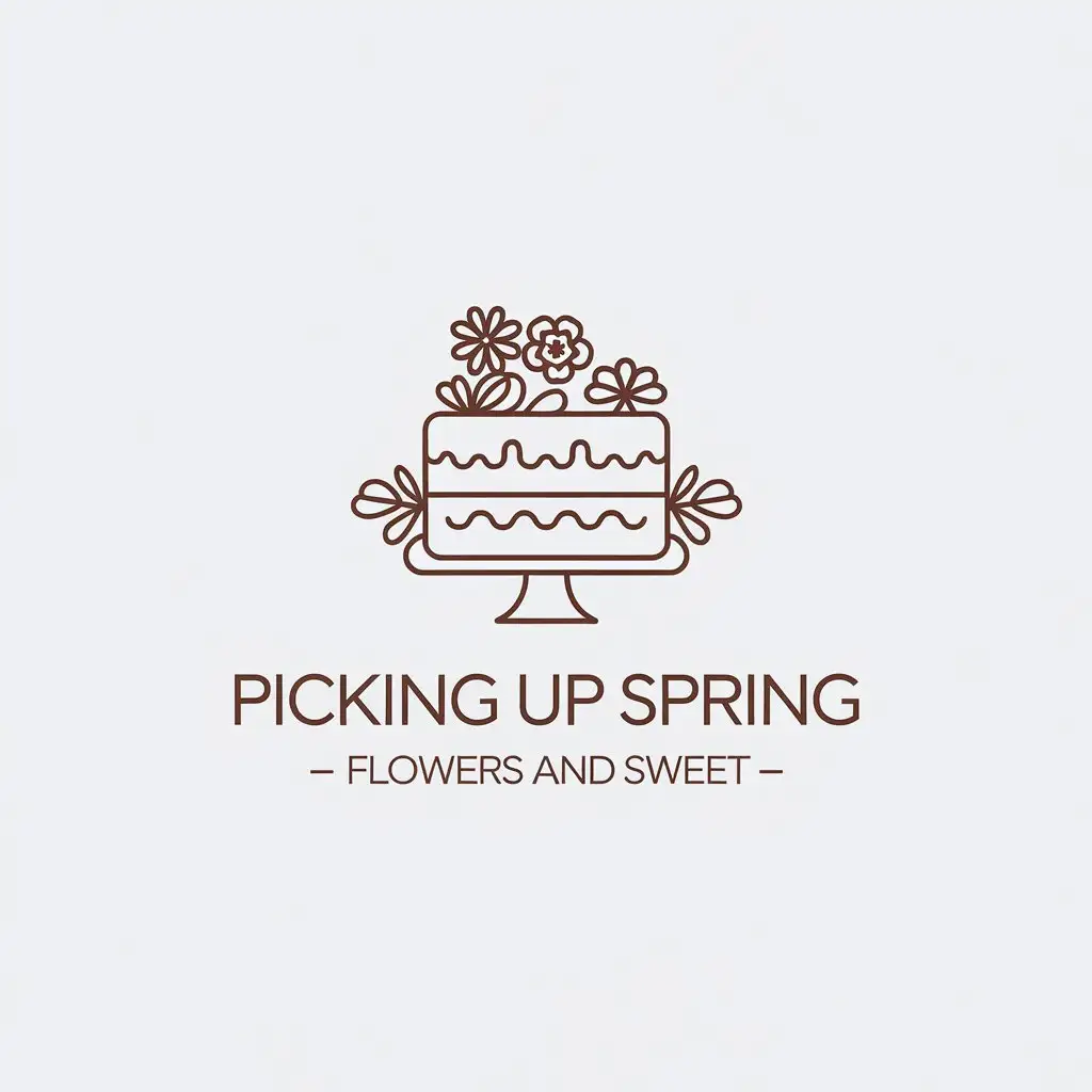 a vector logo design,with the text "Picking up spring - flowers and sweet", main symbol:Desserts/cake/flowers/baking/spring,Minimalistic,be used in Restaurant industry,clear background