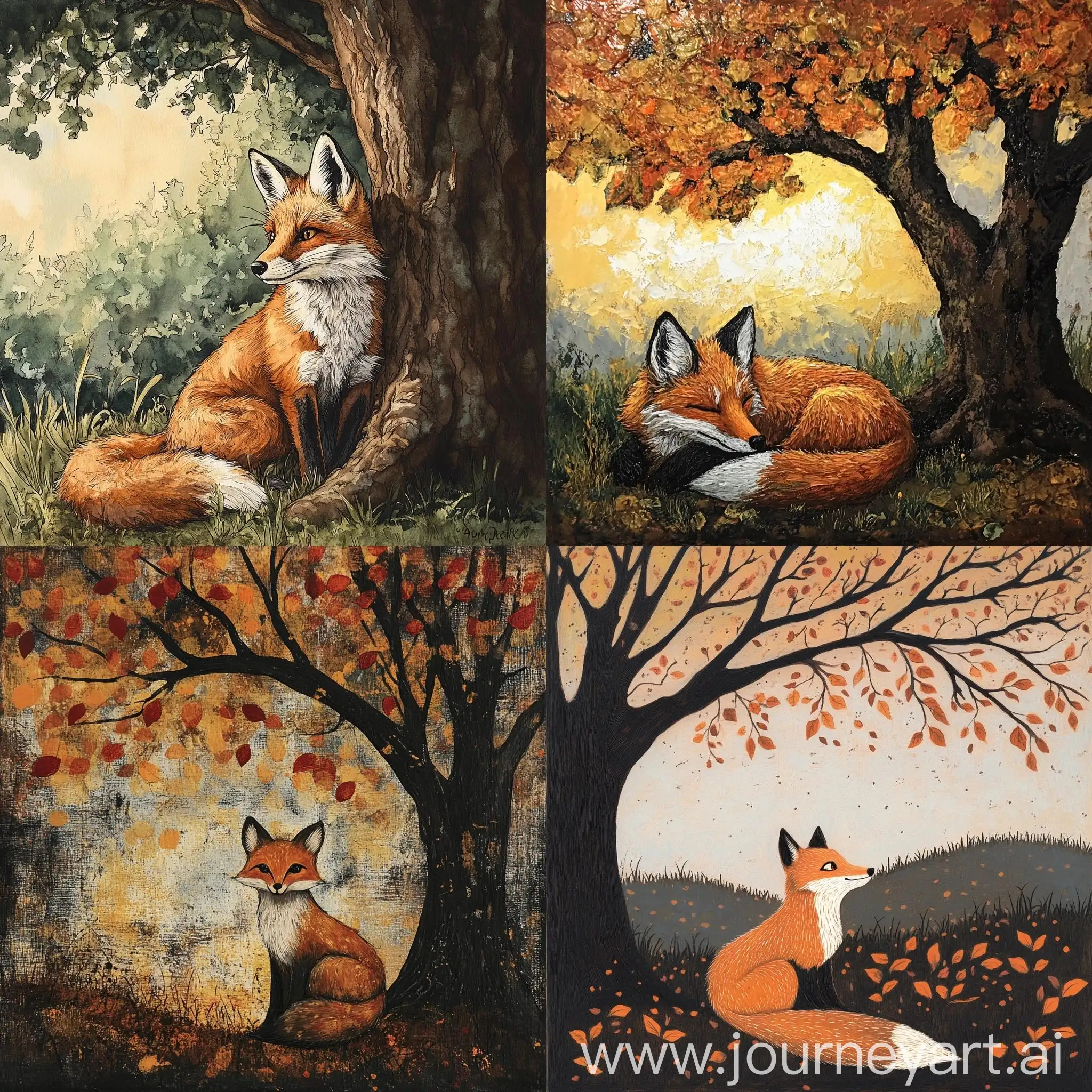 Serene-Fox-Resting-Under-Tree-in-Forest