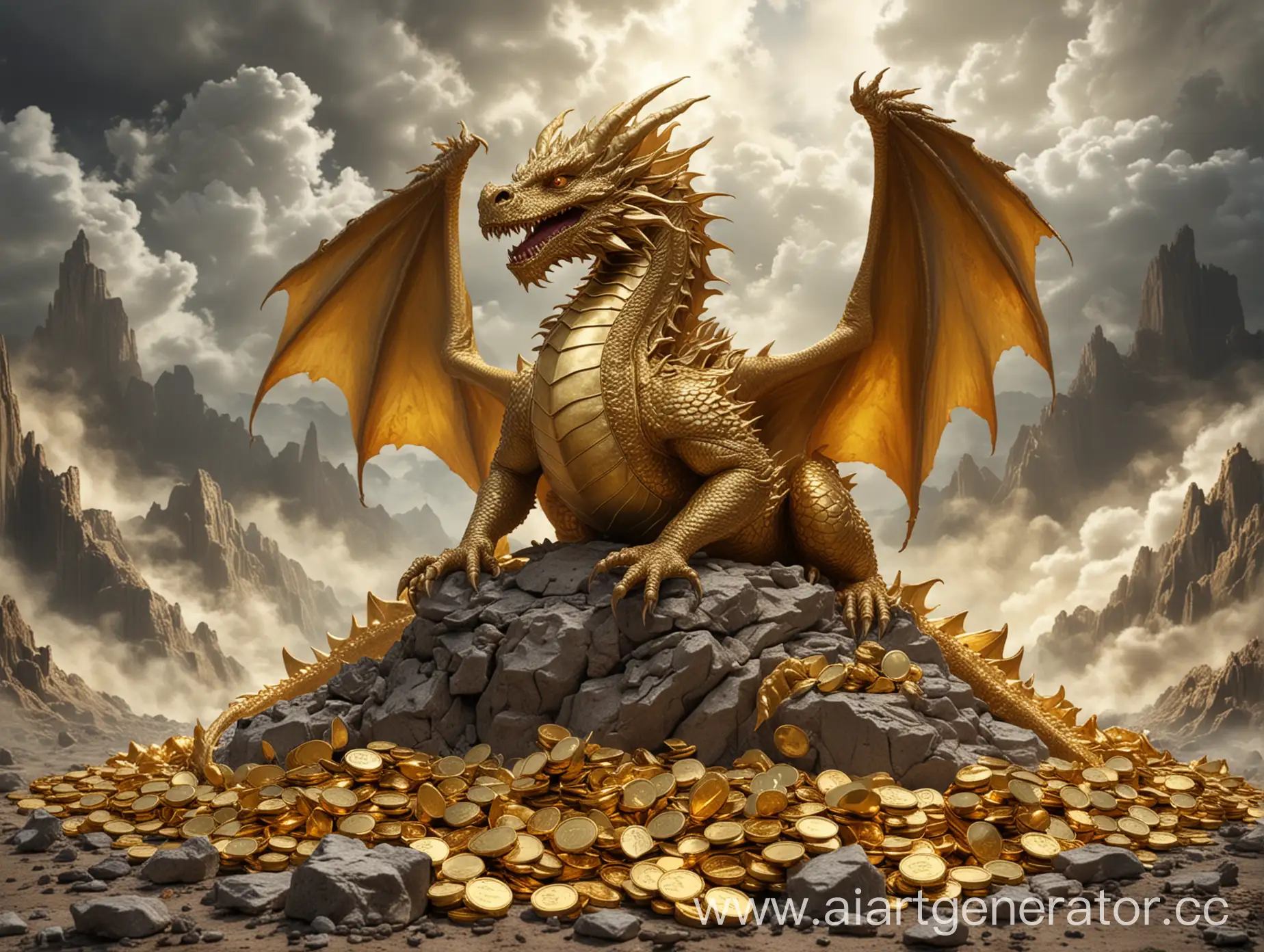 Dragon-Sitting-on-Pile-of-Gold-Treasure