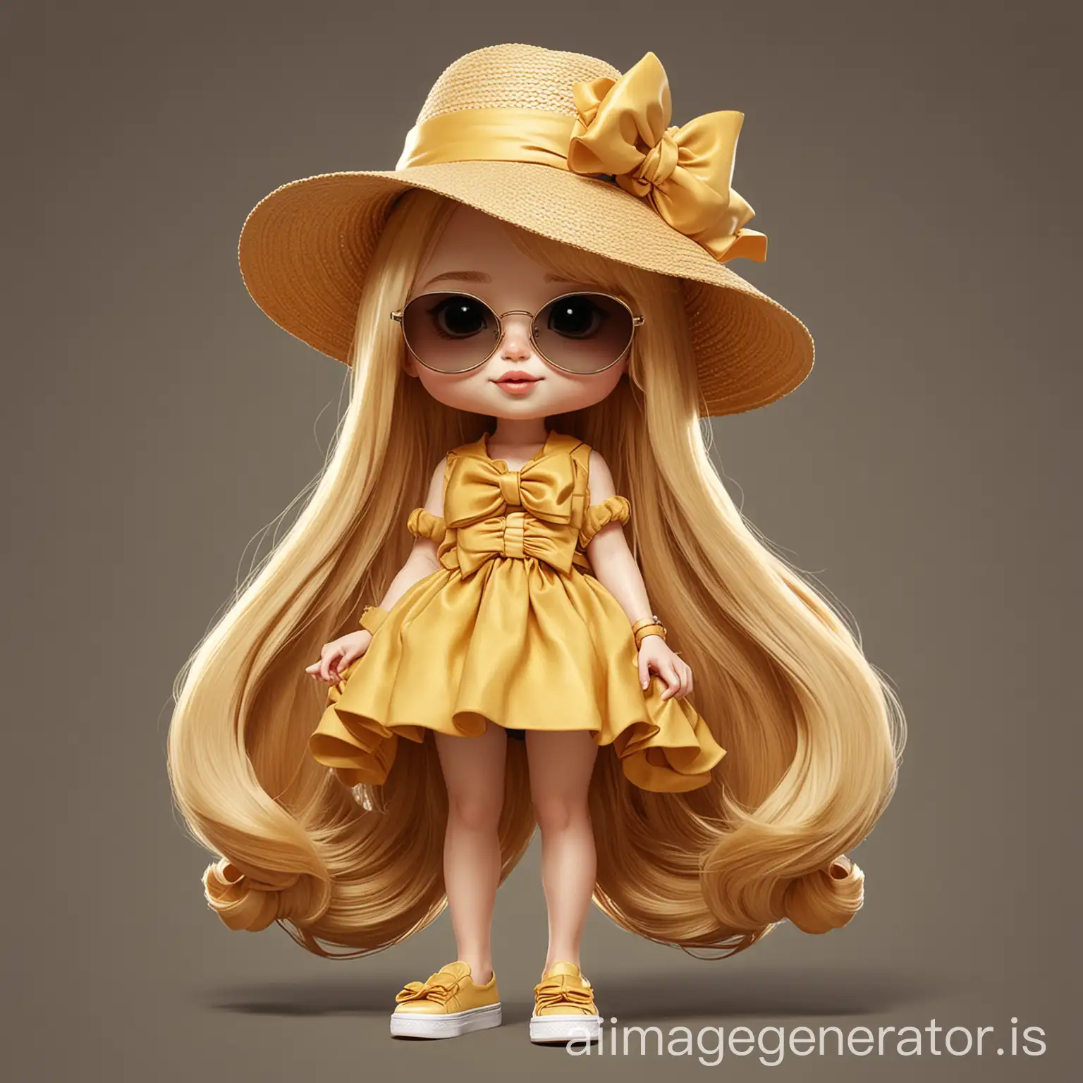 Golden-Long-Hair-Girl-Wearing-Hat-with-Big-Bowknot-Shoes-and-Sunglasses