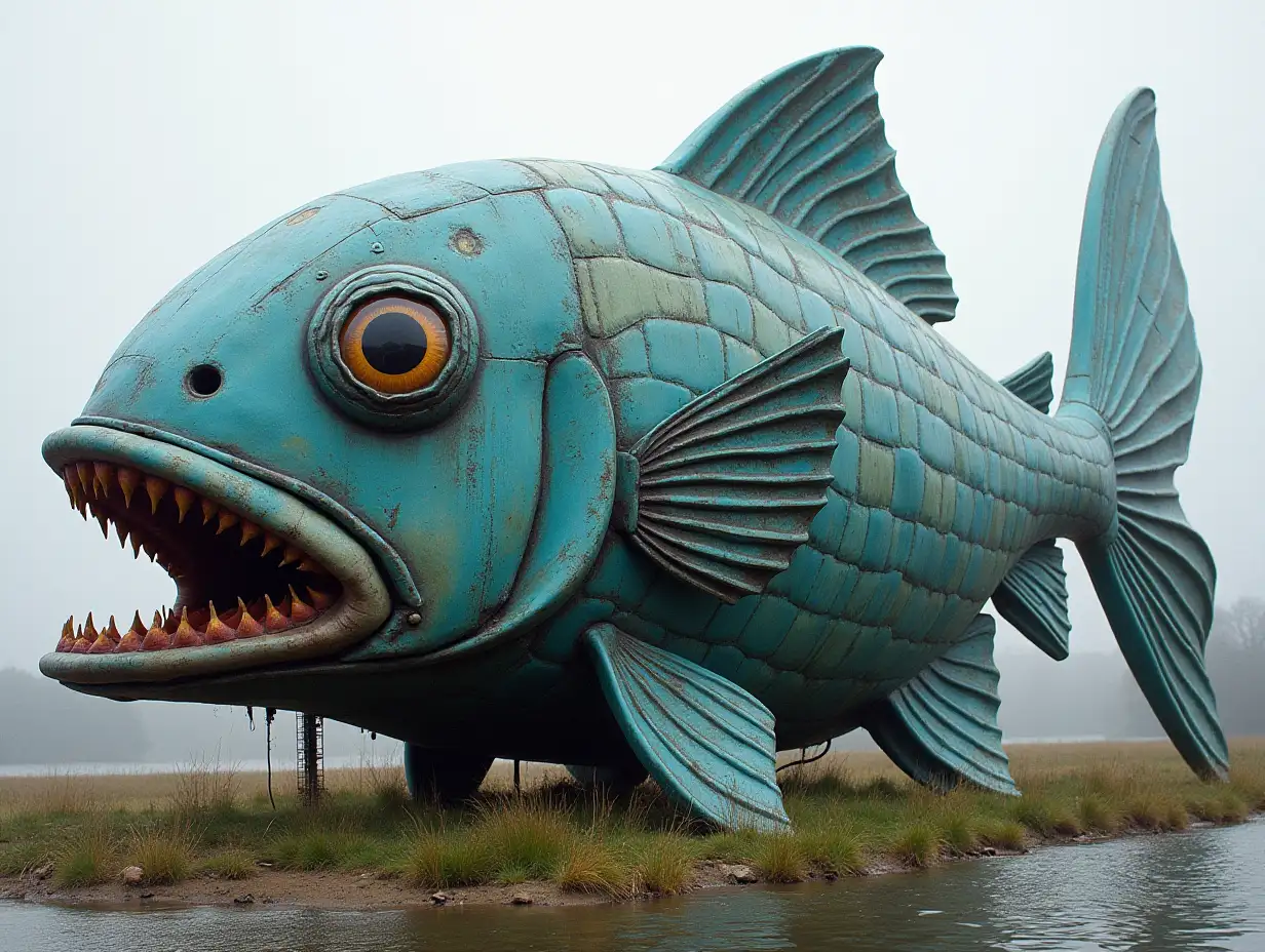 Face from fish transformed into a building