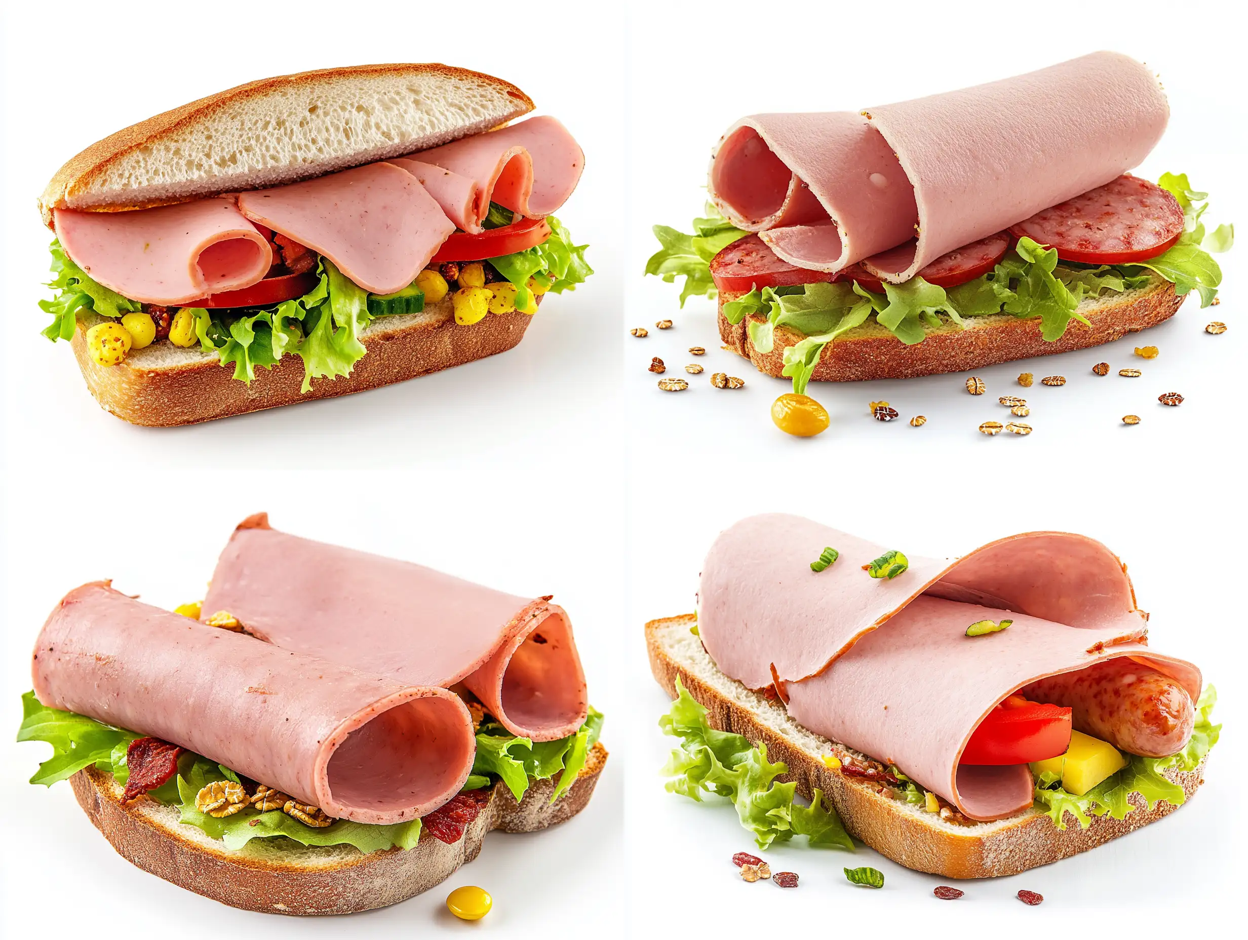 Promotional-Photography-of-Sandwich-with-Boiled-Sausage-and-Salad-on-White-Background