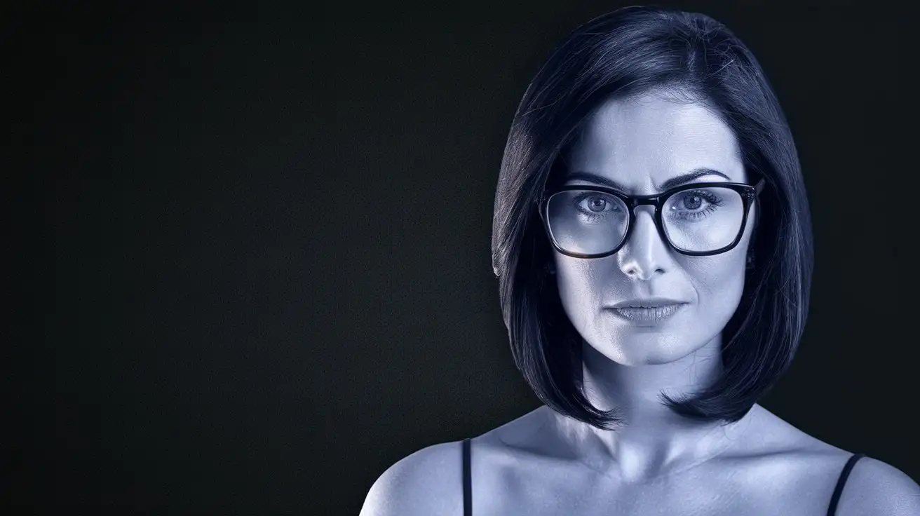 Elegant Woman with Stylish Hair and Glasses on Black Background