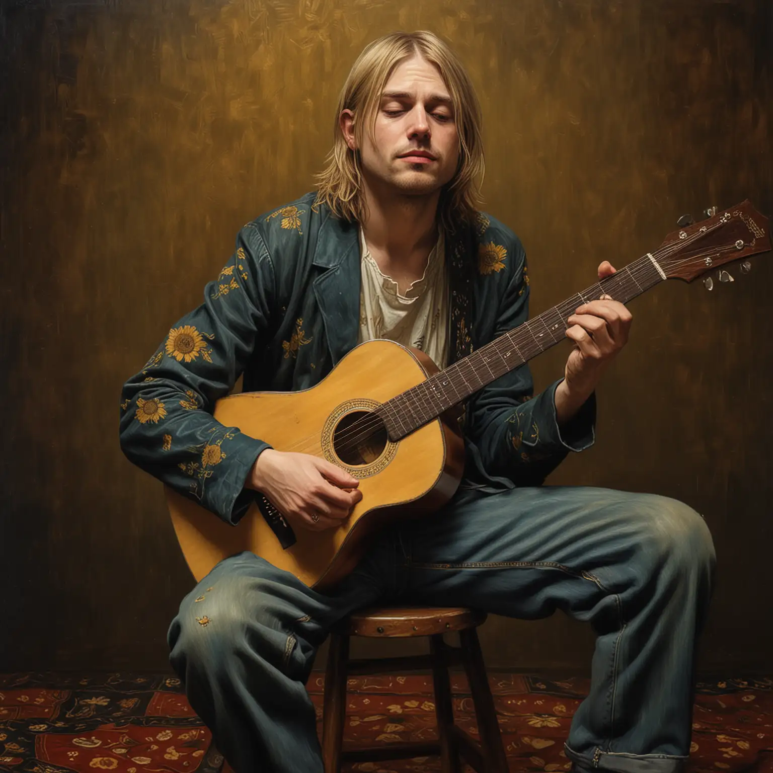 Realistic-Oil-Painting-of-Kurt-Cobain-Performing-Where-Did-You-Sleep-Last-Night-on-Acoustic-Guitar