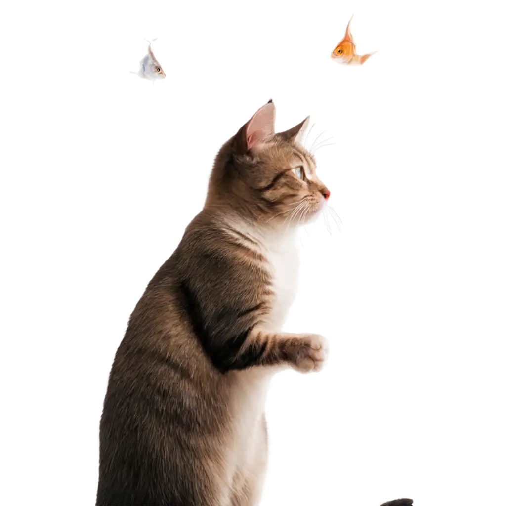 PNG-Image-of-a-Cat-Gazing-at-Flying-Fishes-in-the-Sky-Unique-and-Captivating-Visual