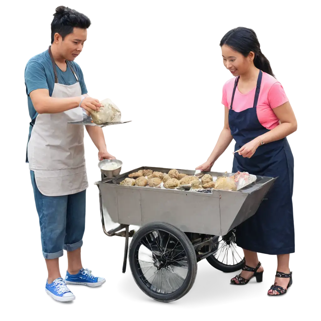 PNG-Image-of-Male-Bakso-Seller-Serving-Female-Customer-Vibrant-Street-Food-Scene