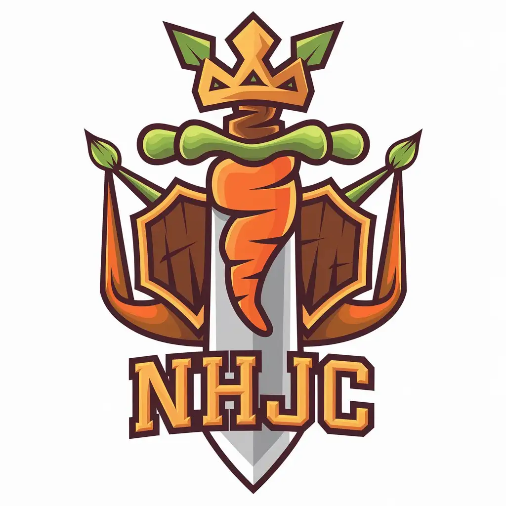 LOGO Design for NHJC Sword Made of Carrot Shield and Crown with Vector Style and Clear Background