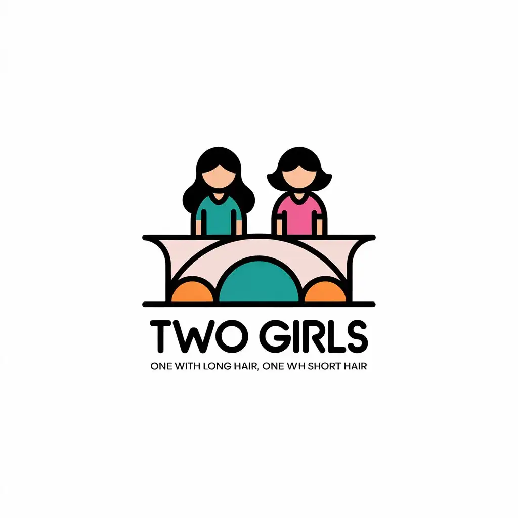 LOGO Design for Two Girls Simplified Arch Bridge with Long and Short Hair Theme for Education