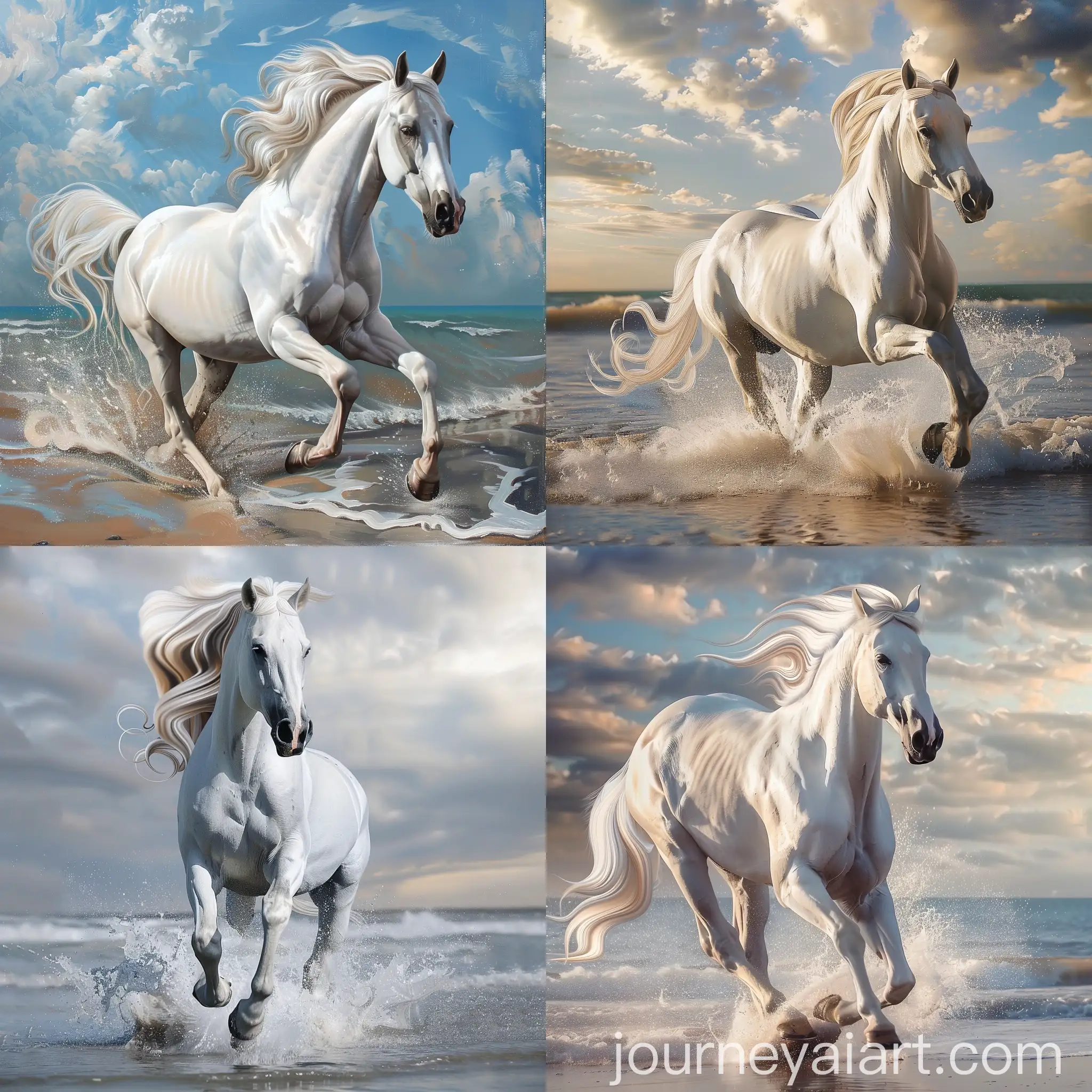 White-Horse-Running-Along-the-Sea-Shore