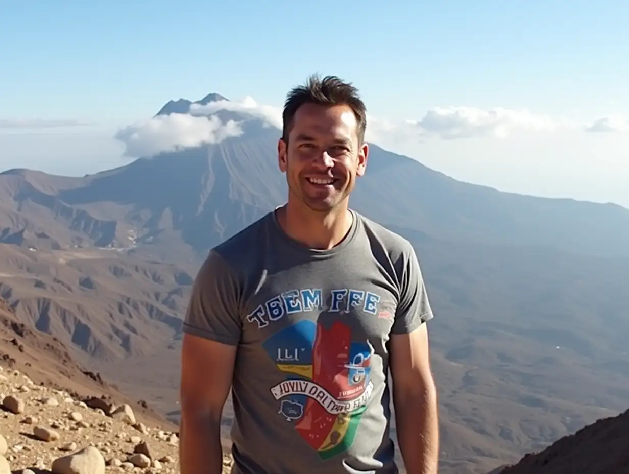 Matt Damon with a Tenerife shirt, at El Teide