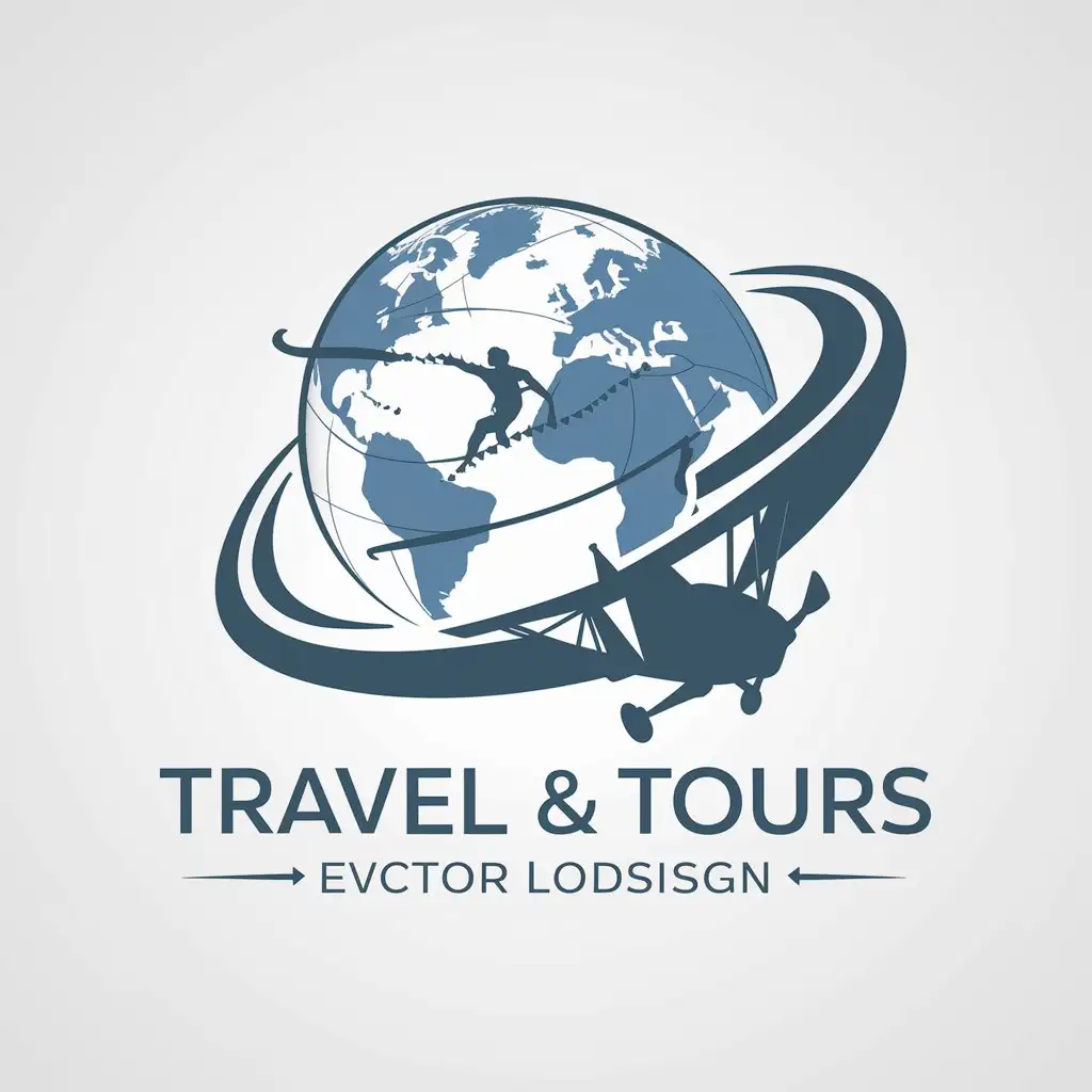 LOGO Design for Travel Tours Earth Plane Trip Theme with White Text and Blue Earth