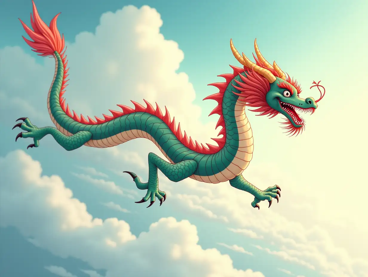 Chinese-Long-Dragon-Flying-in-the-Sky-in-Manga-Style