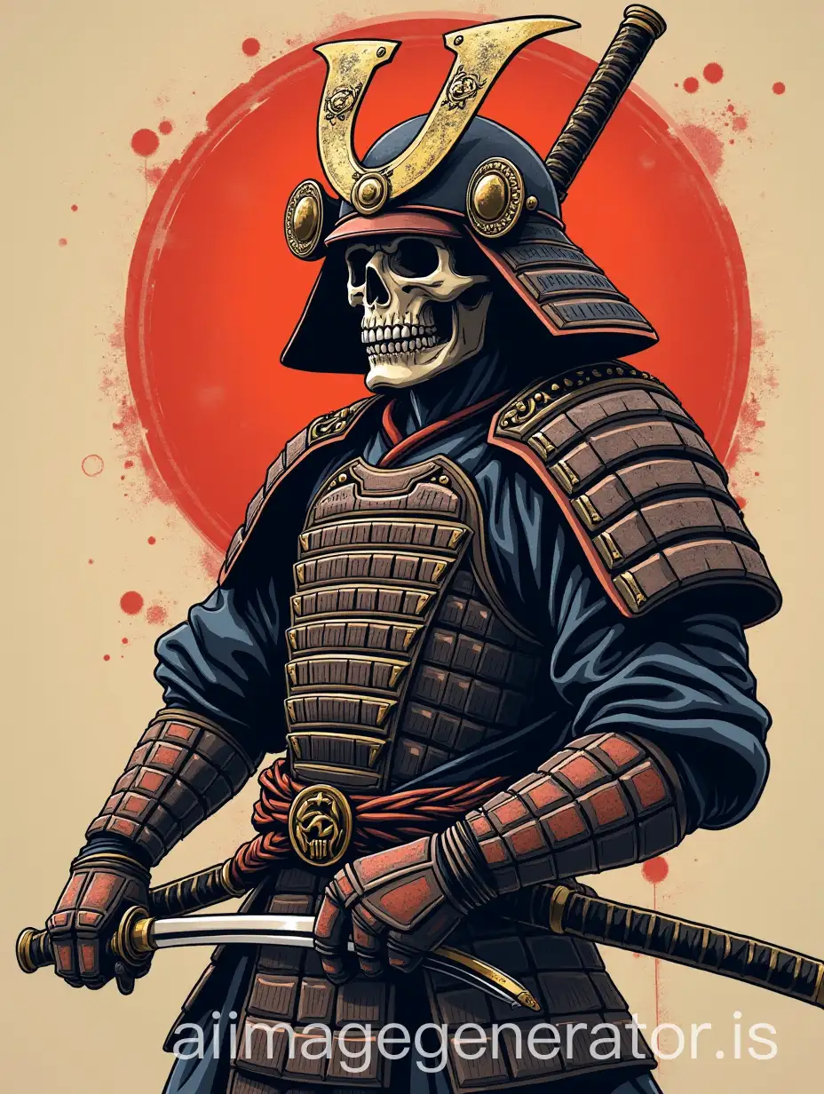 Gothic-Skull-Samurai-with-Katana-in-Tattoo-Style