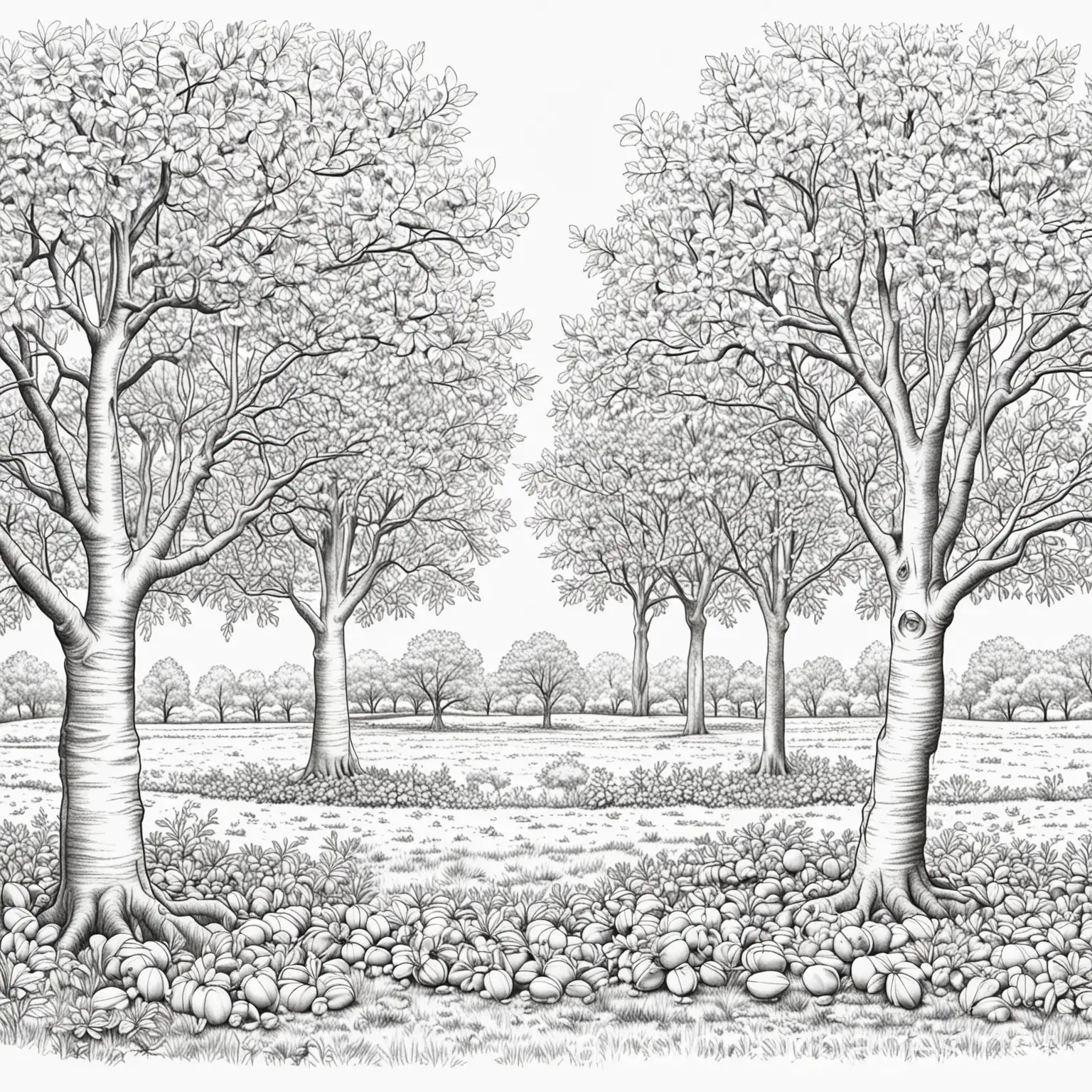 Pecan-Trees-in-an-Orchard-Coloring-Page