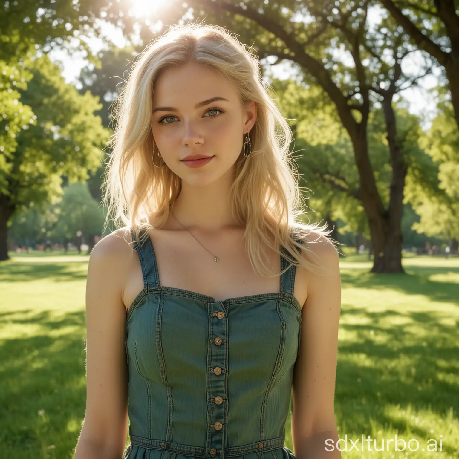 Radiant-Blonde-Girl-in-Sleeveless-Denim-Minidress-Portrait