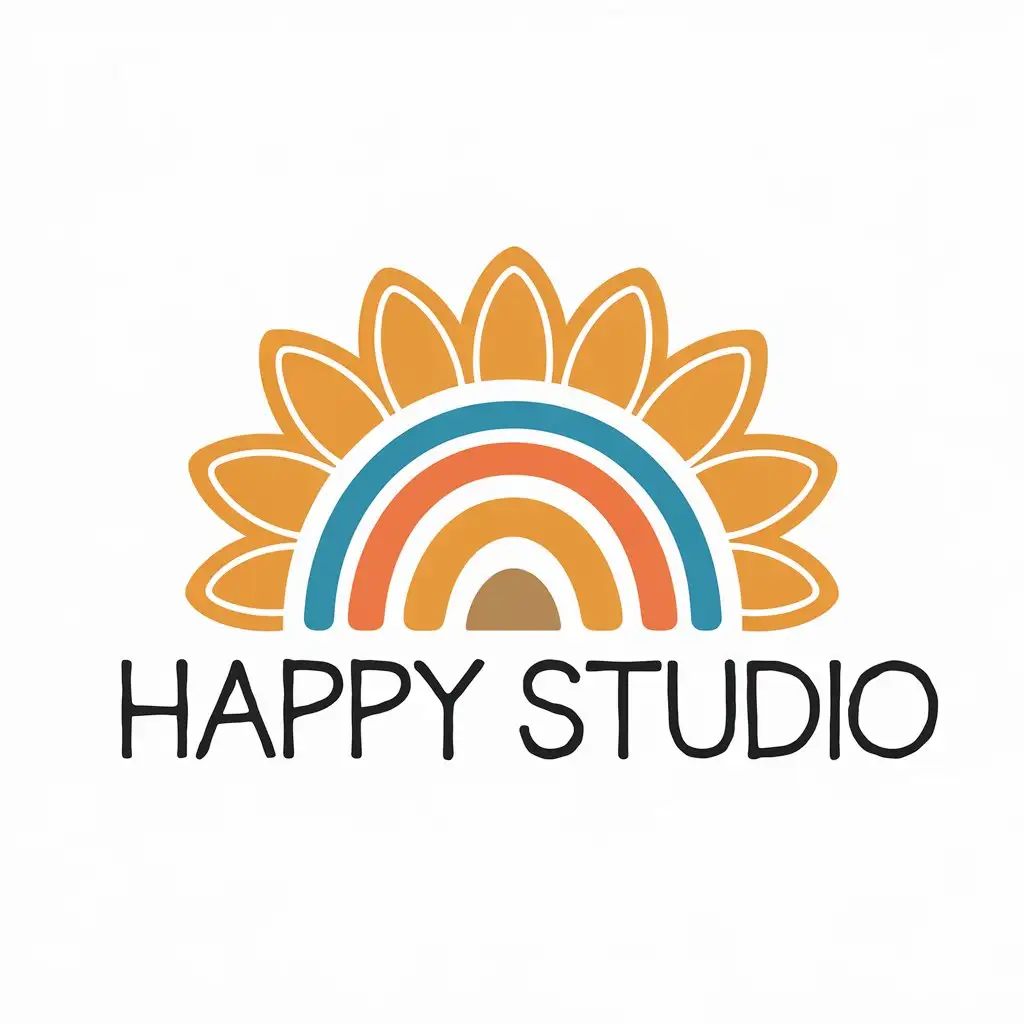 a vector logo design,with the text "happy studio", main symbol:Sunflowers, rainbow,Minimalistic,be used in education industry,clear background