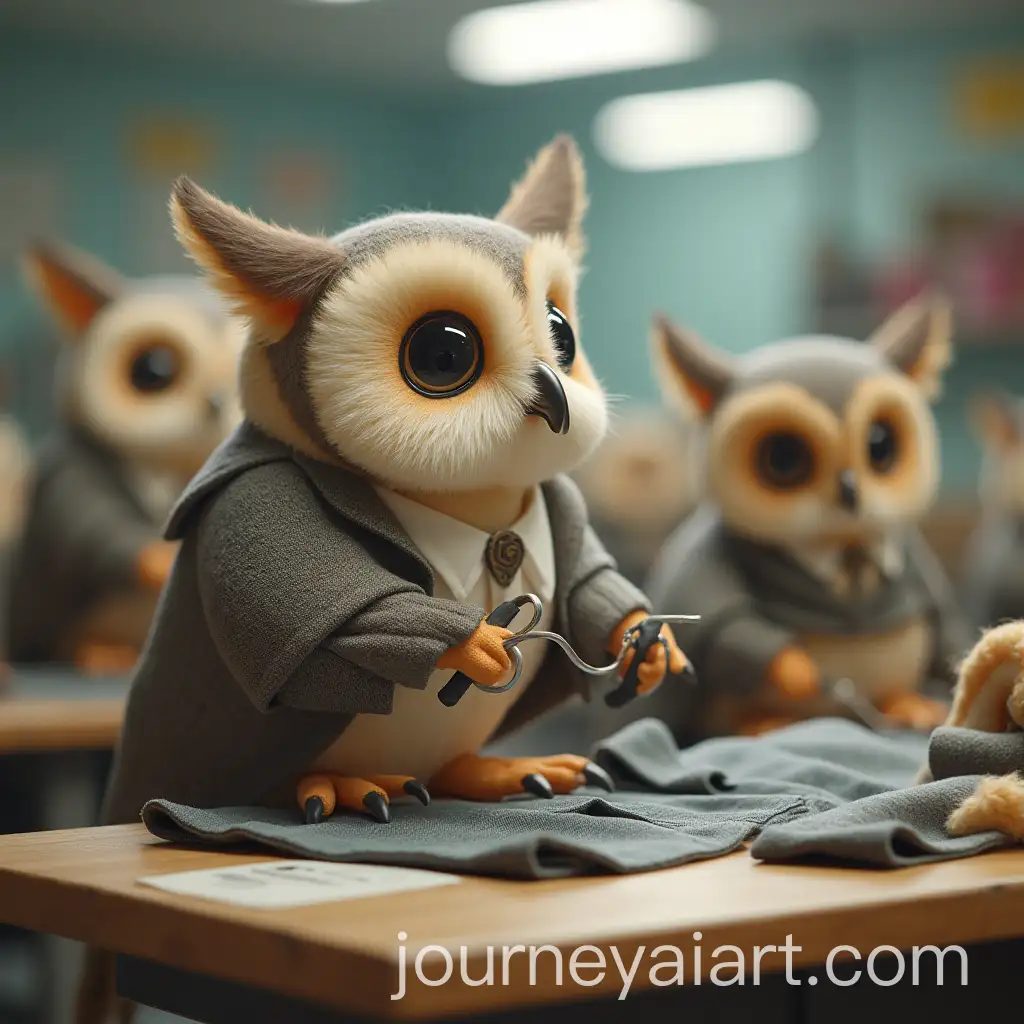 Miniature-Owls-Crafting-School-Uniforms-in-a-Busy-Factory