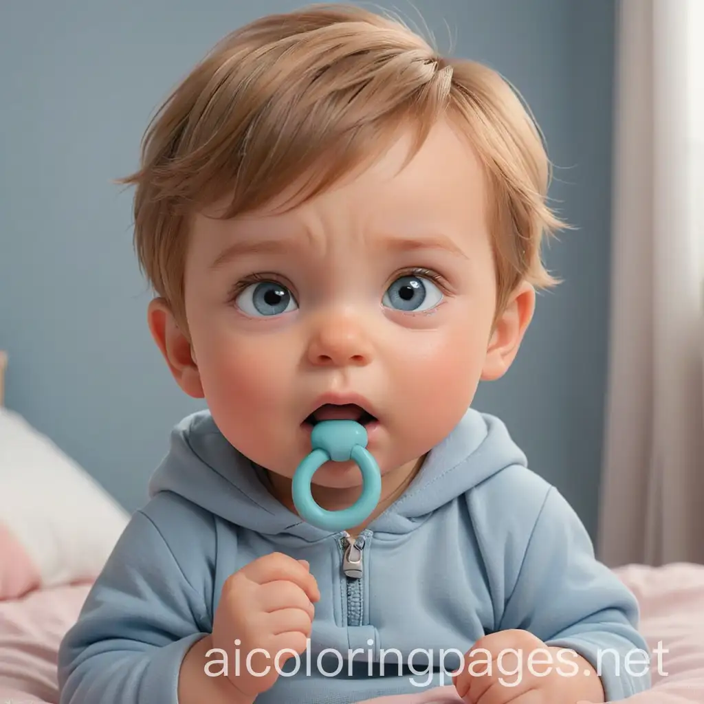 Baby-Boy-Holding-Teething-Ring-in-Contemporary-Bedroom-Coloring-Page