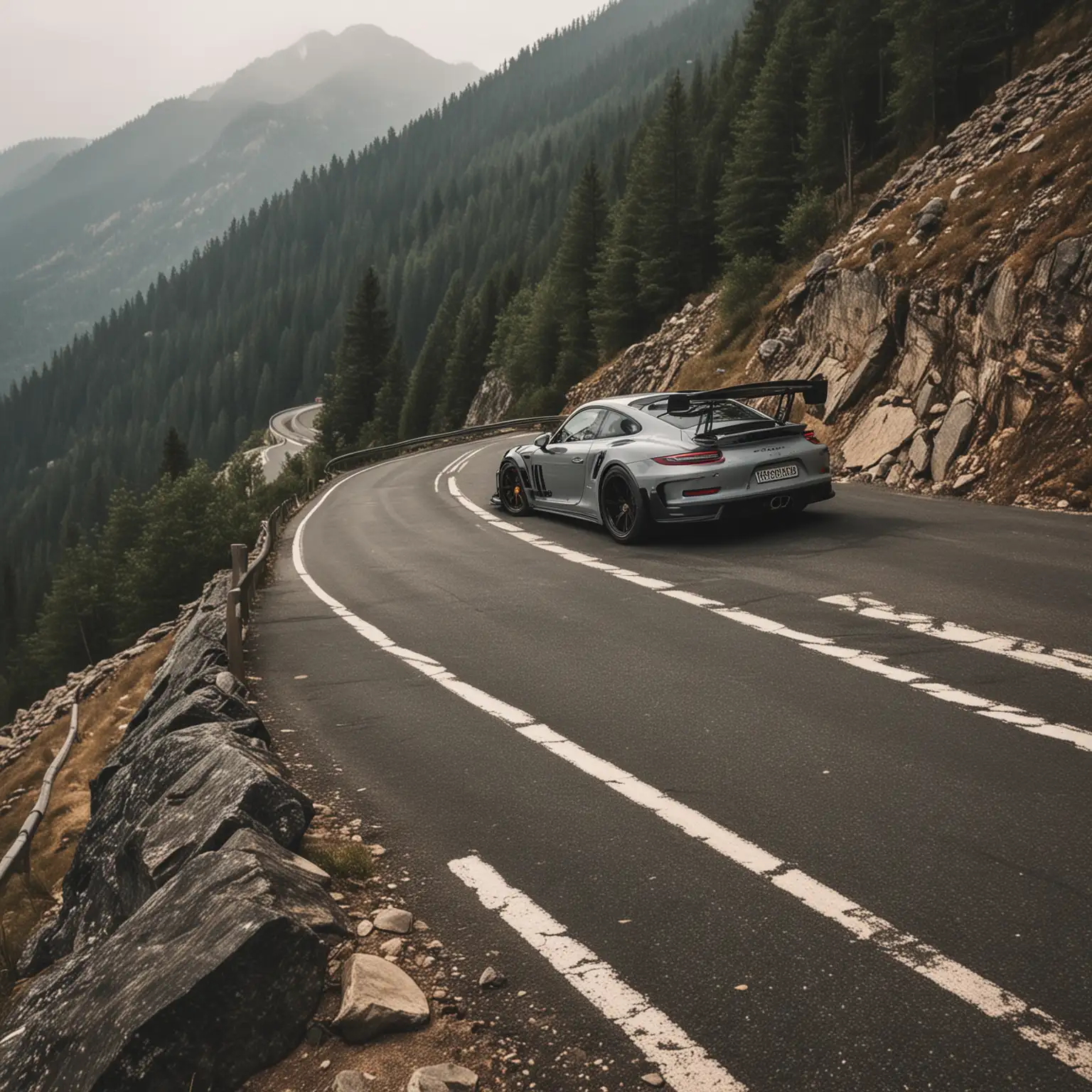 Porsche GT3 RS Racing on a Scenic Mountain Road