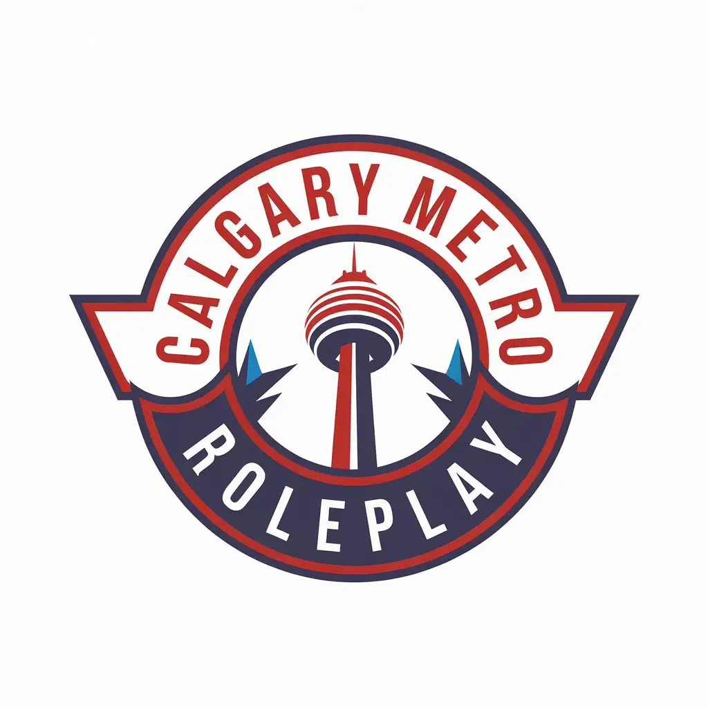 LOGO Design for Calgary Metro Roleplay Circle with Calgary Tower Red Blue Color Scheme