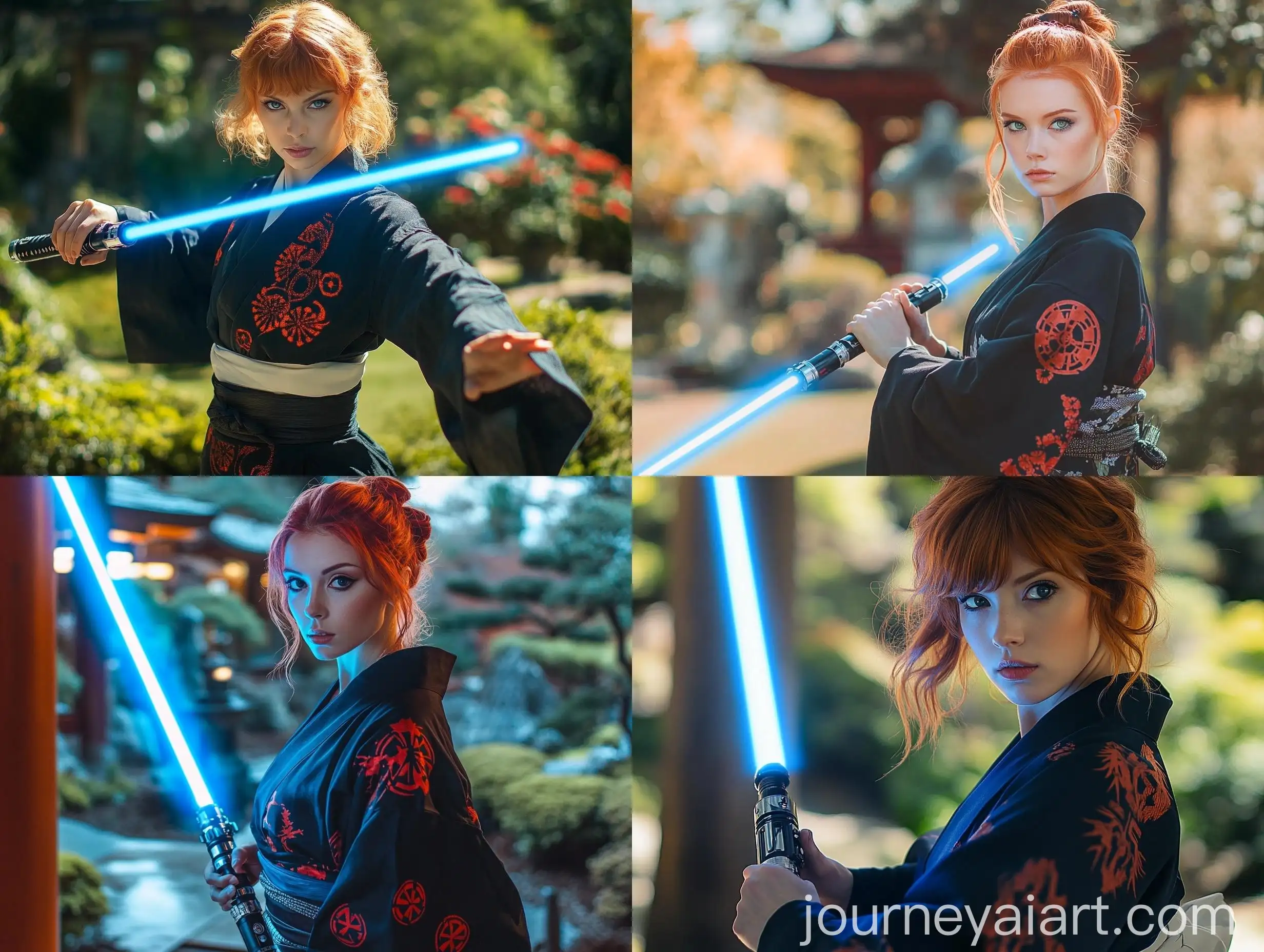 Hayley-Williams-in-Black-Yukata-with-Japanese-Runes-Holding-Blue-Lightsaber-in-Martial-Arts-Pose
