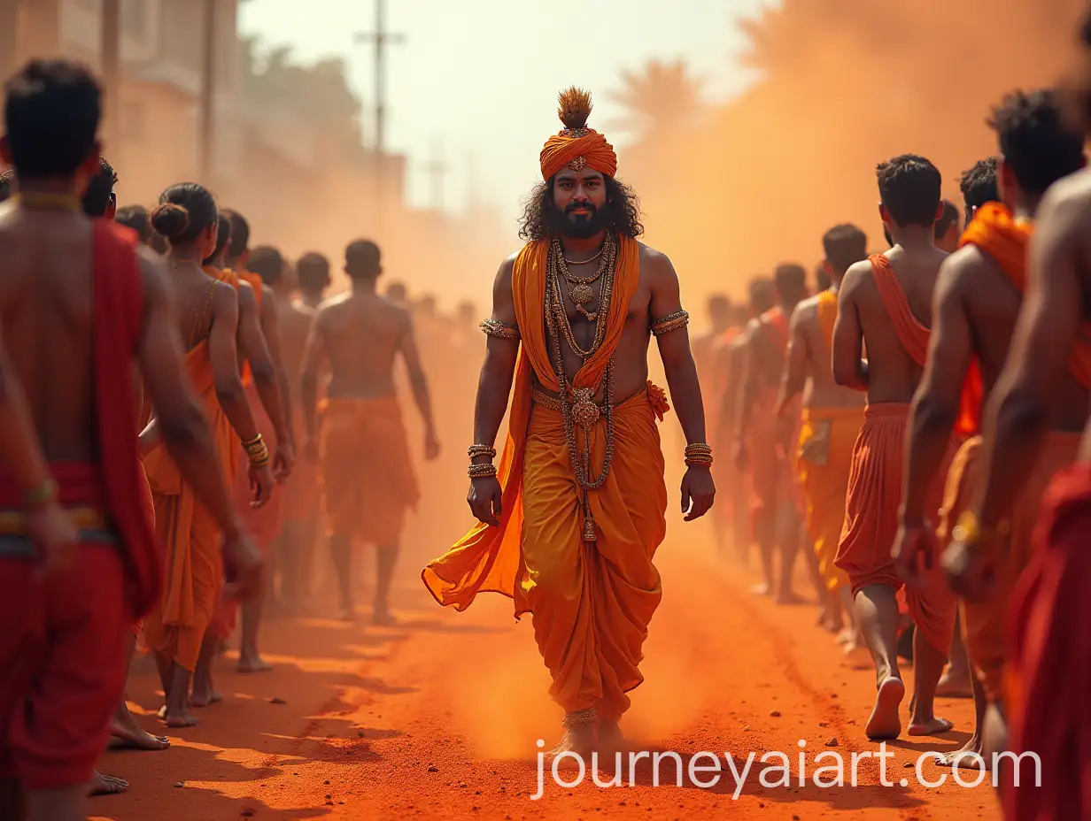 Shree-Krishna-Walking-During-Holi-with-Devotees-Worshiping-on-the-Sideline