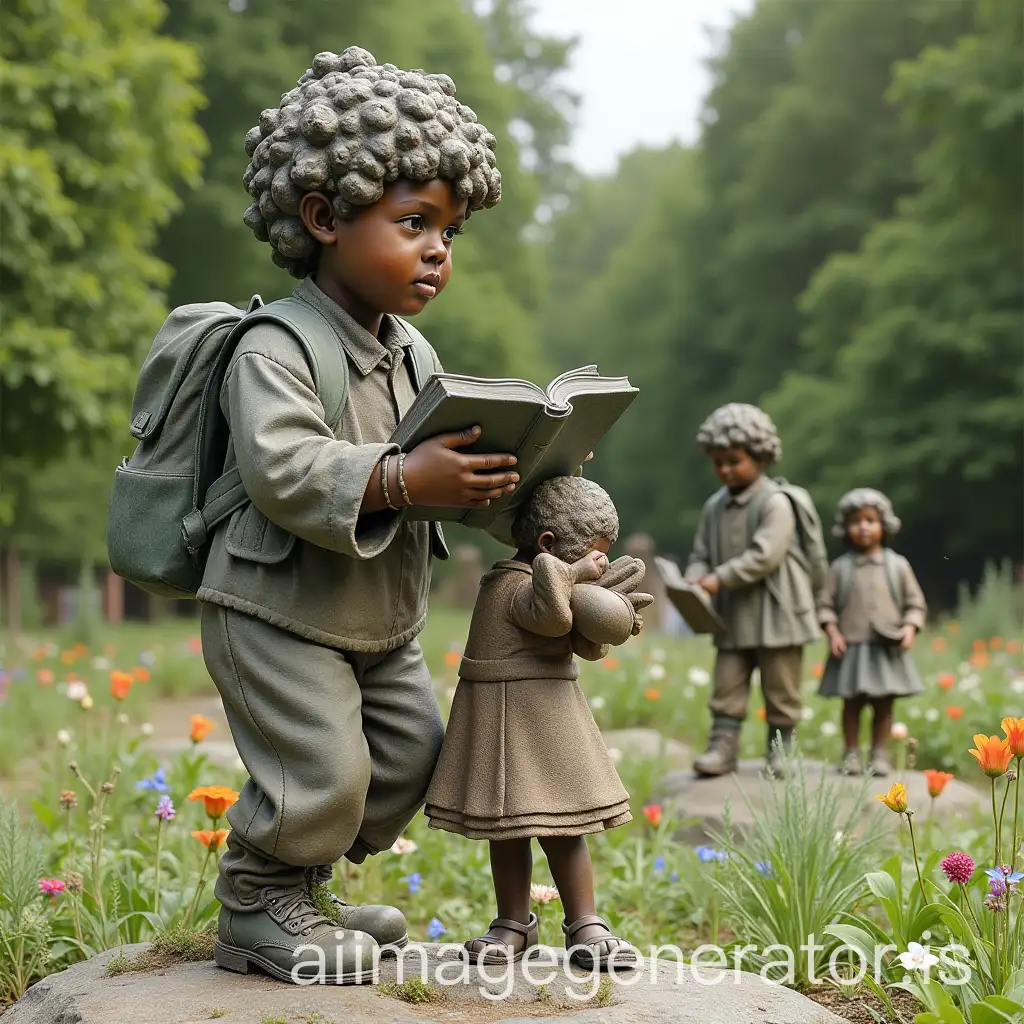 The Garden of Gratitudenn Add sculptural installations of: nA schoolchild holding a book (symbolizing education) n