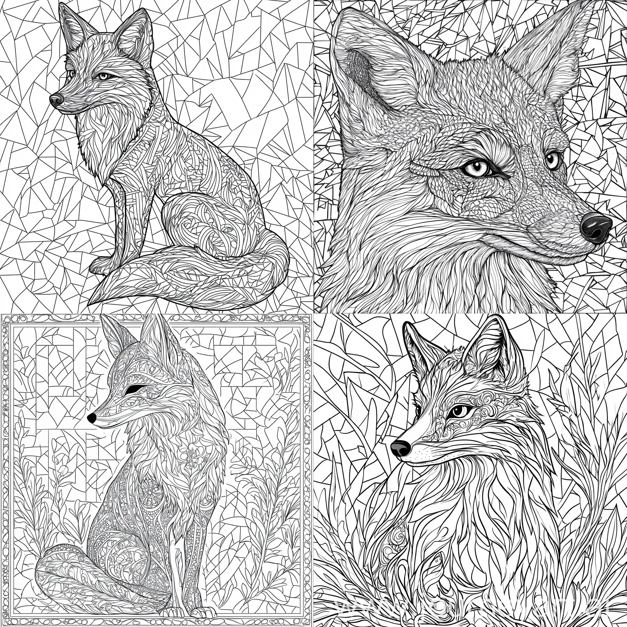 Intricate-Fox-Coloring-Book-Photo-with-Mosaic-Background