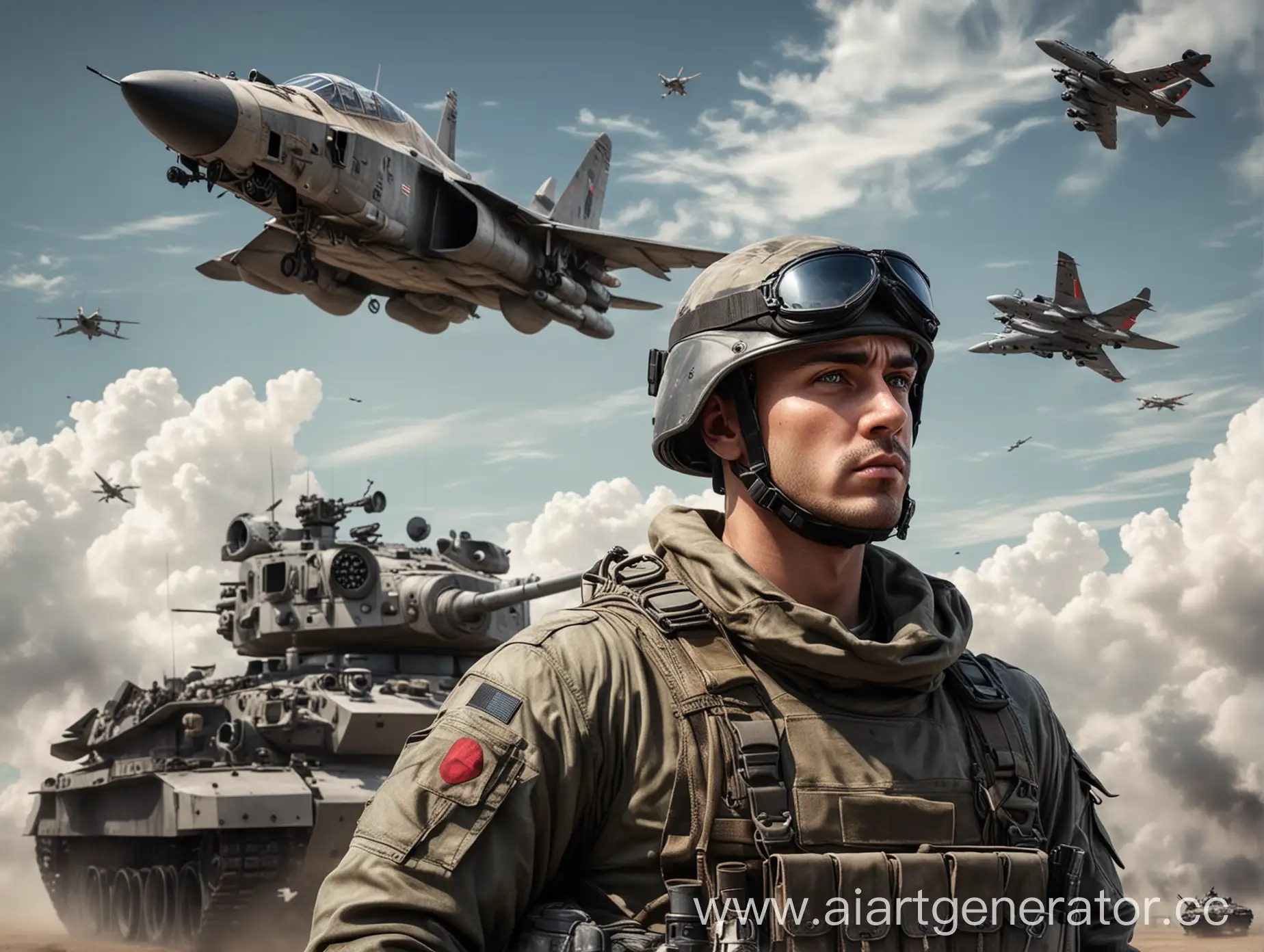 Modern-Tank-and-Soldier-with-Aeroplanes-in-Photorealistic-Style