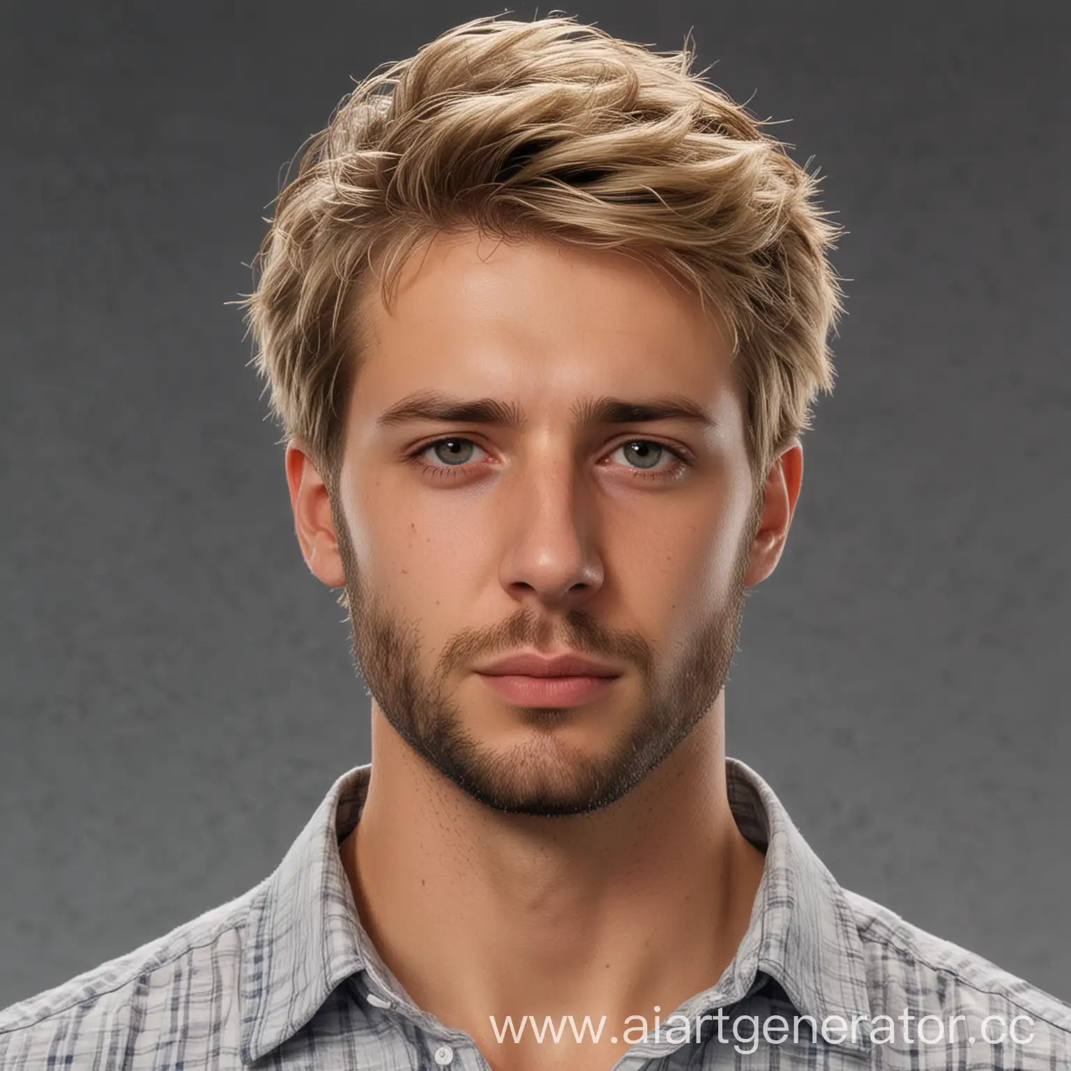 Young-Man-with-Fair-Hair-and-Beard-in-Casual-Shirt