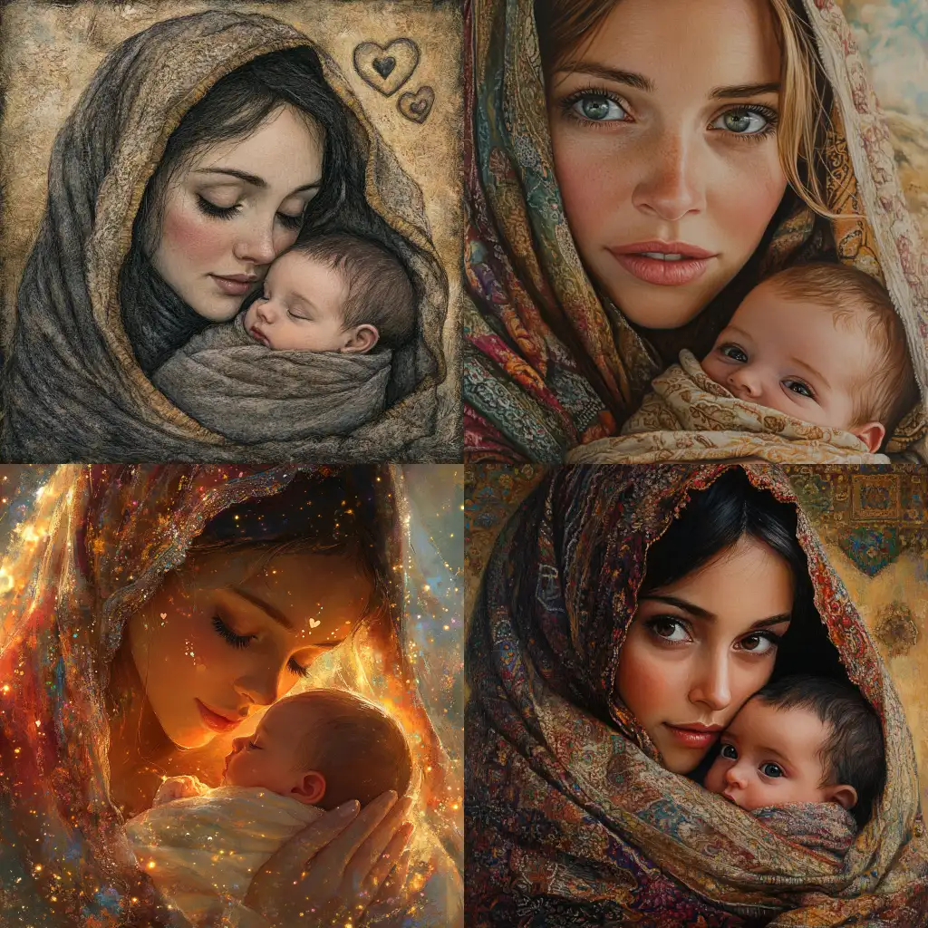 Mother-Holding-Newborn-Baby-with-HeartShaped-Pupils