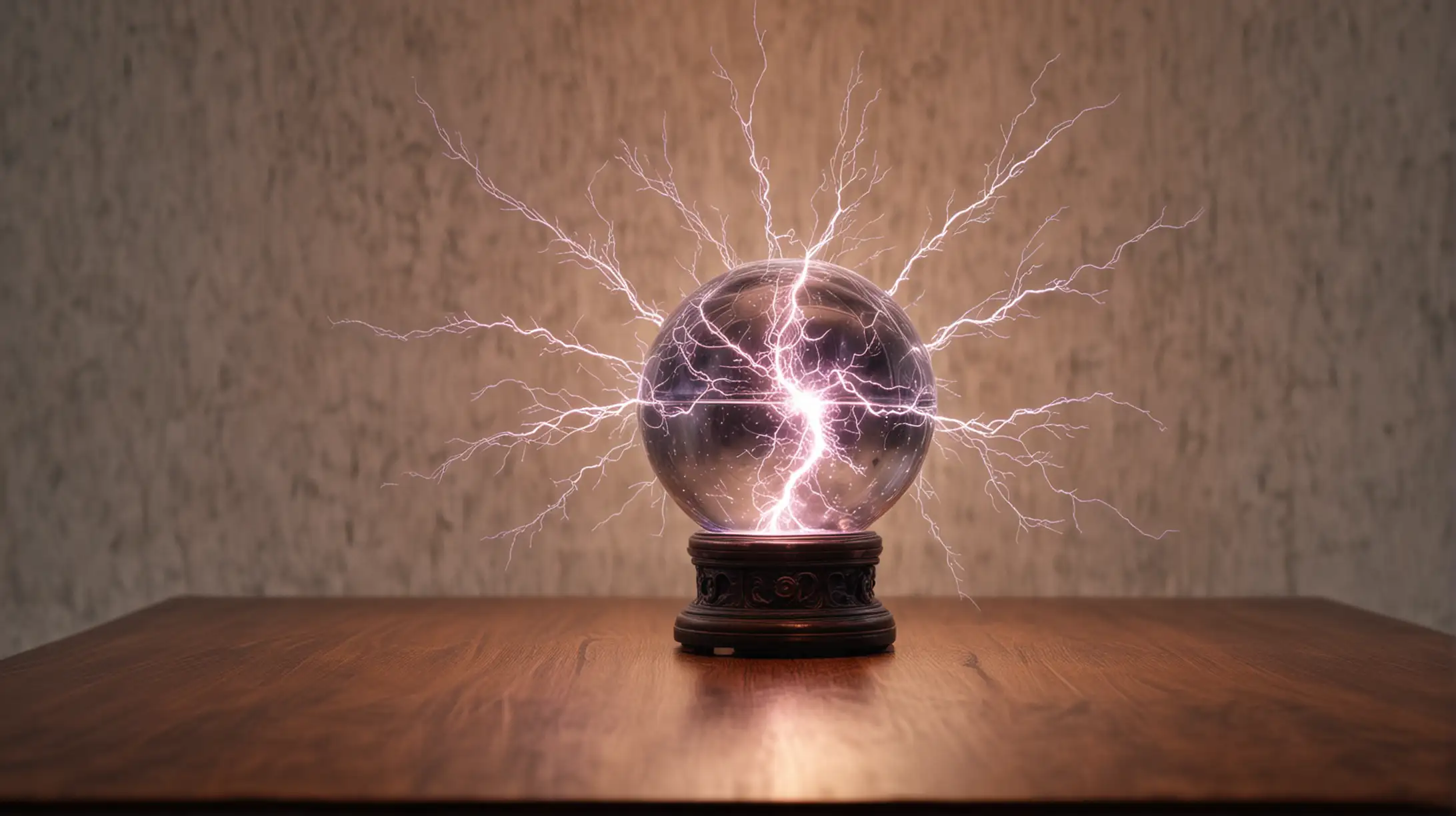 Enchanted Magic Ball with Lightning Flashes on Table