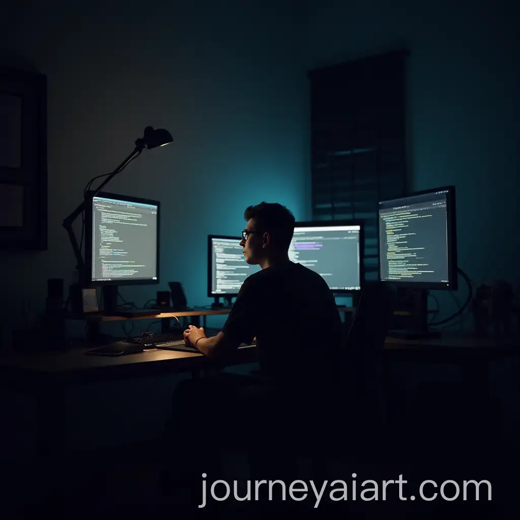Developer-Writing-Code-Surrounded-by-Monitors-in-a-Cozy-Workspace