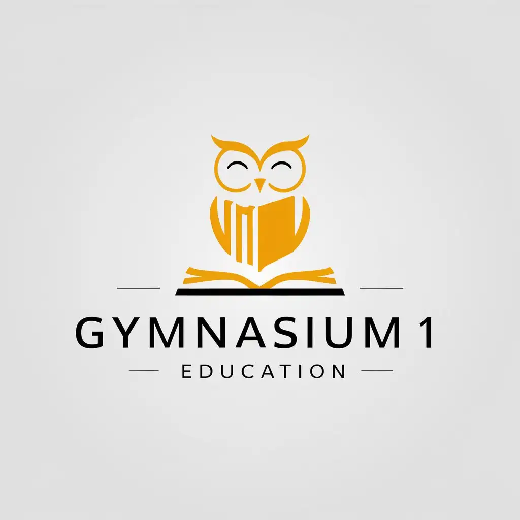 LOGO-Design-for-Gymnasium-1-Yellow-Owl-with-a-Book-in-Minimalistic-Style