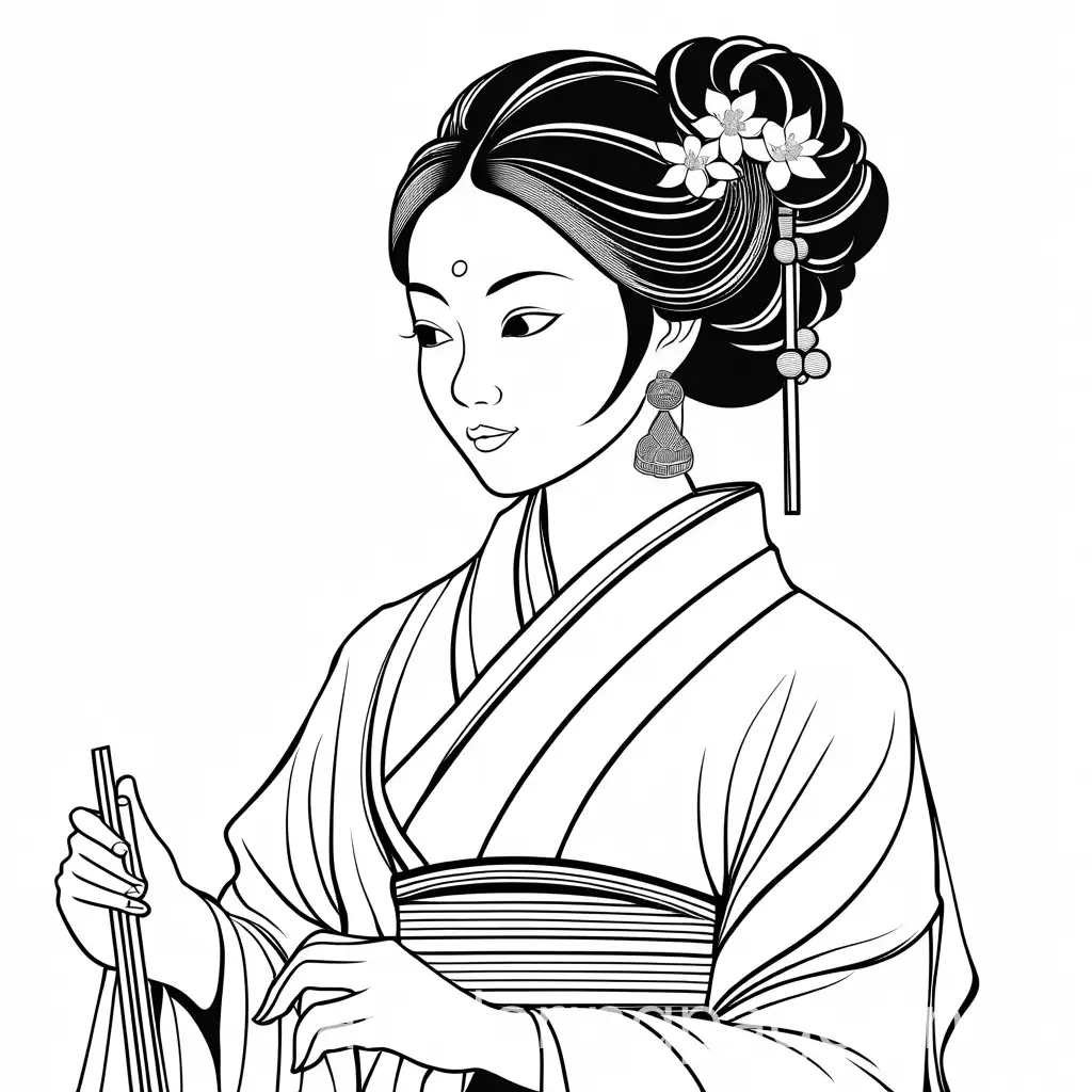 Cantonese-Lady-with-Chopsticks-in-Hair-Coloring-Page