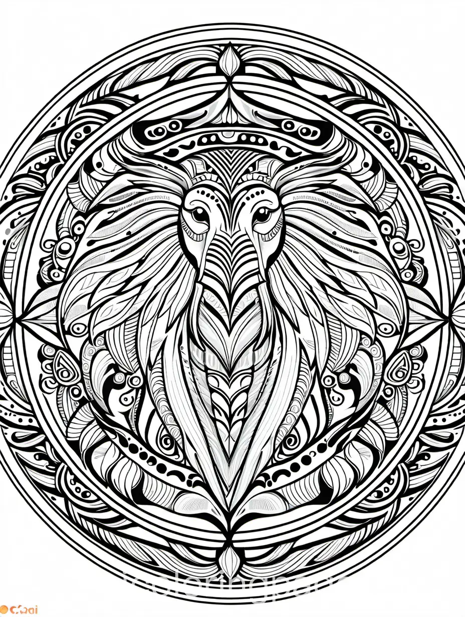 Animal-Mandala-Coloring-Page-Symmetrical-Elephants-Owls-and-Wolves-on-White-Background