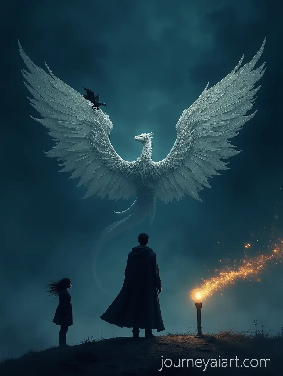 Mysterious-NightSilhouettes-in-Night-Sky-Encounter-Man-Dragon-Shadow-and-Fiery-Trail