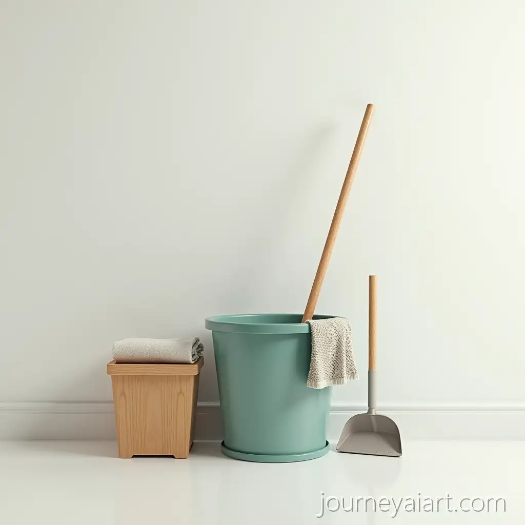 Realistic-Household-Cleaning-Tools-Mop-Bucket-Plunger-Towels-and-Laundry-Basket