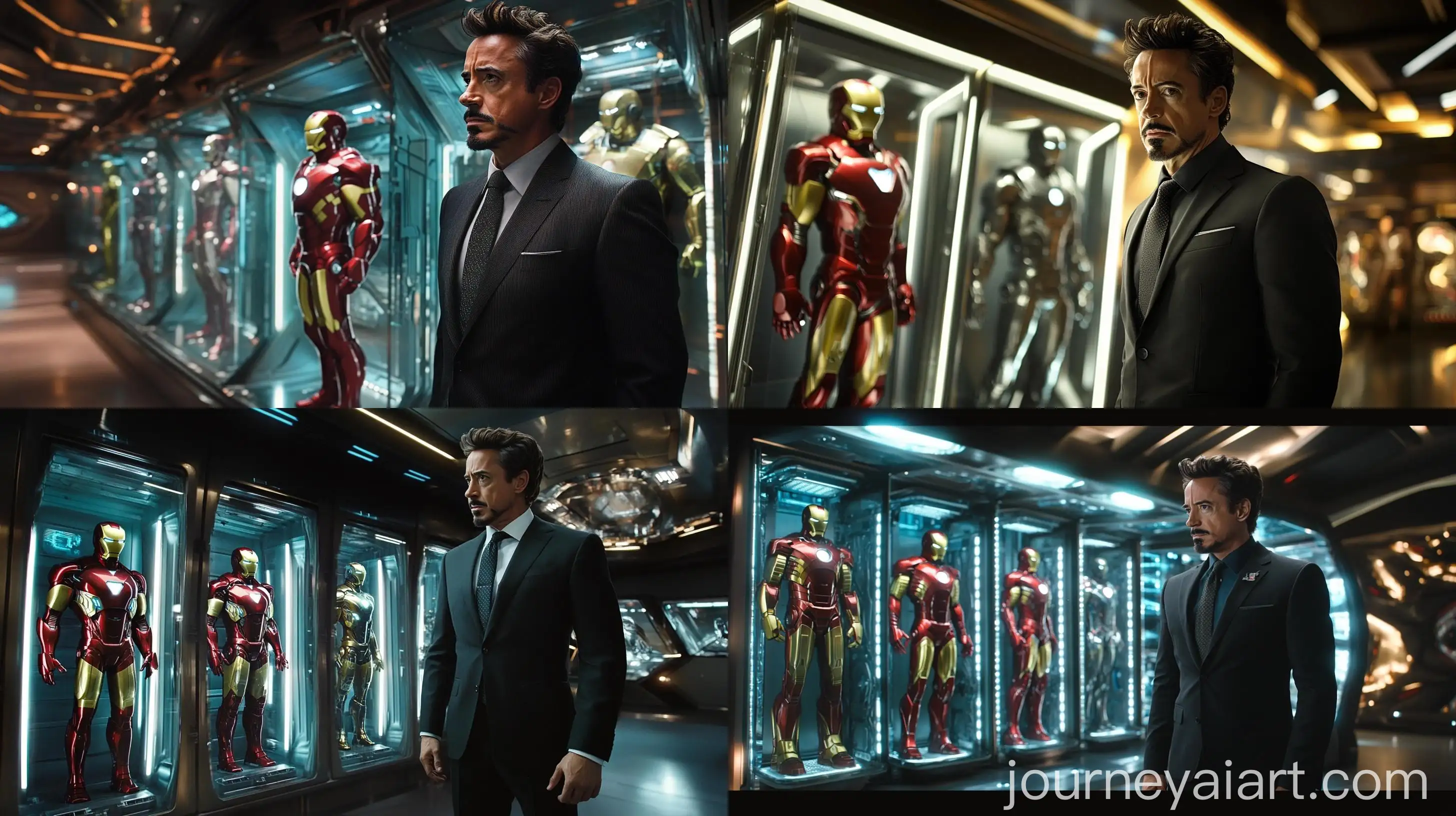 Tony-Stark-Showcases-Iron-Man-Suits-in-Luxurious-Futuristic-Building