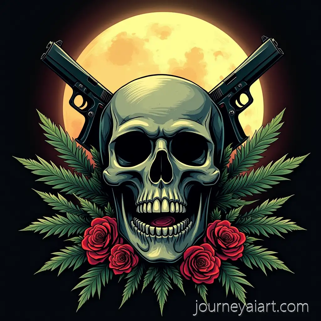 Skull-in-Villains-Mask-with-RoseSkull-in-Villain-Mask-Pistols-and-Mysterious-Eyes-Under-the-Moon