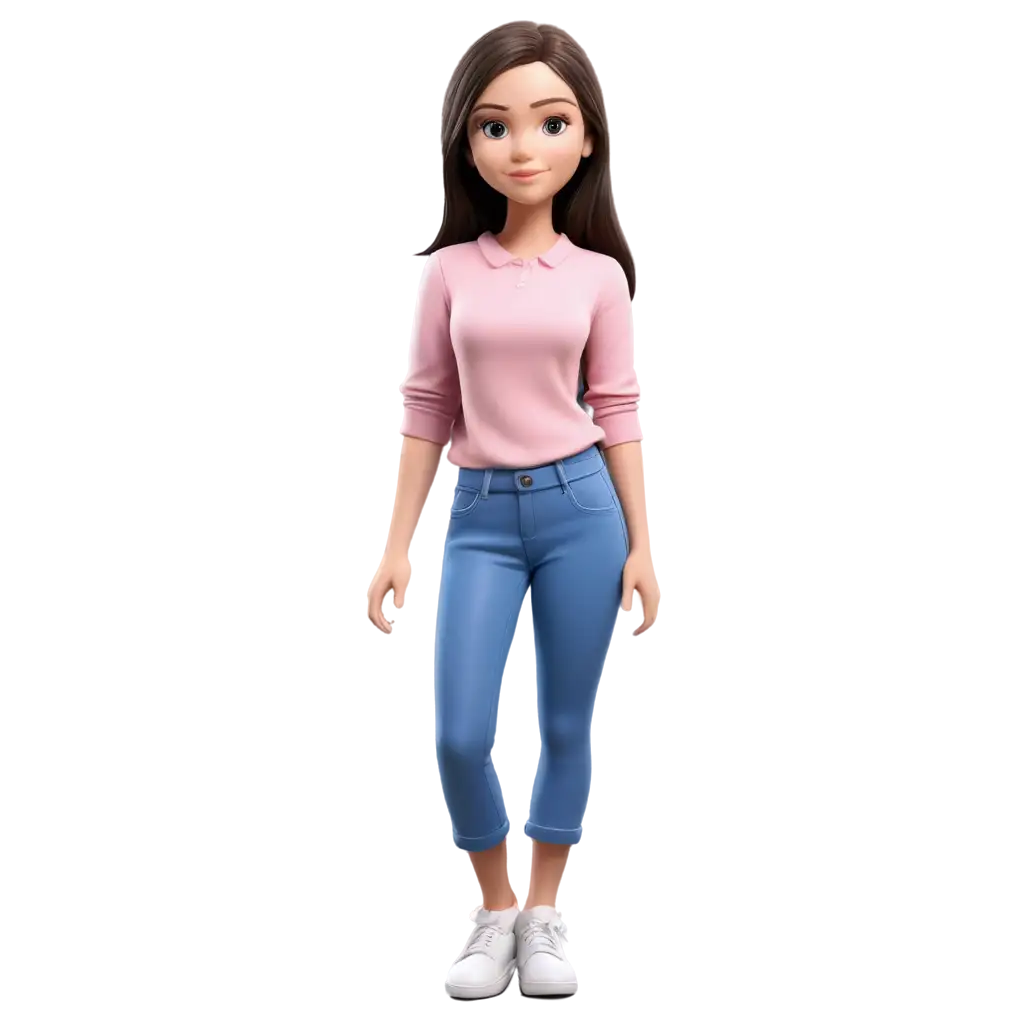 Sweet-Mascot-Illustration-with-Long-Straight-Hair-PNG-Delicate-Pink-Blouse-and-Blue-Jeans