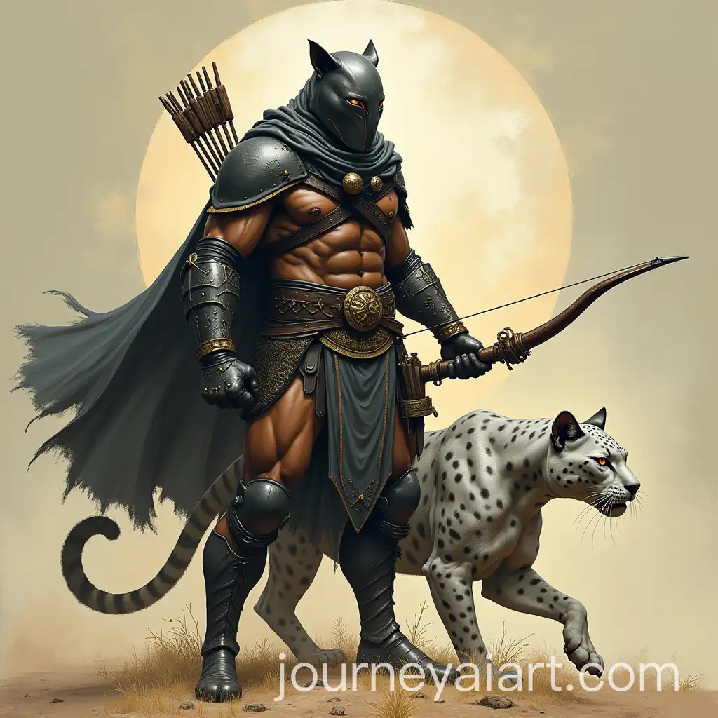 Warrior-with-Bow-and-Silver-Panther-in-Dynamic-Fantasy-Scene